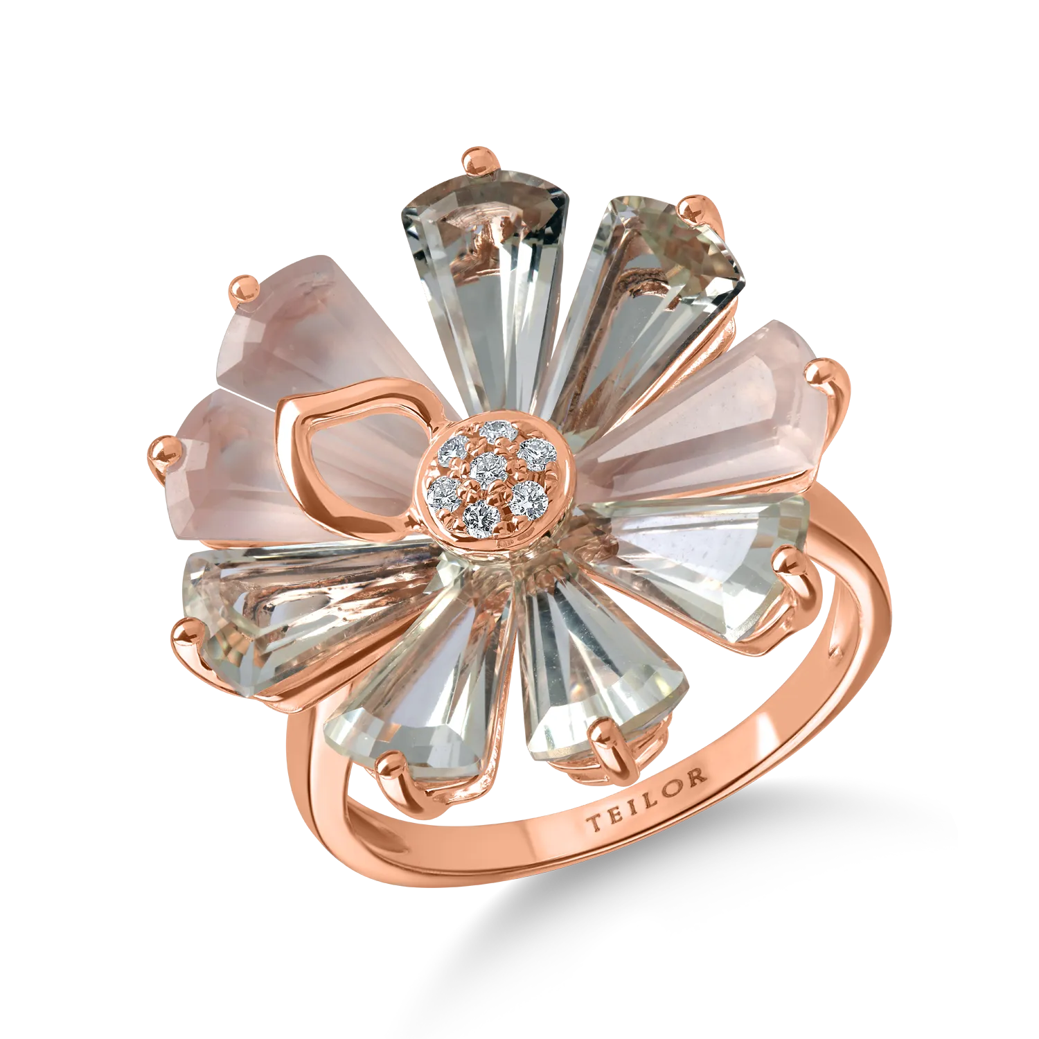 Rose gold flower ring with 6.5ct precious and semi-precious stones