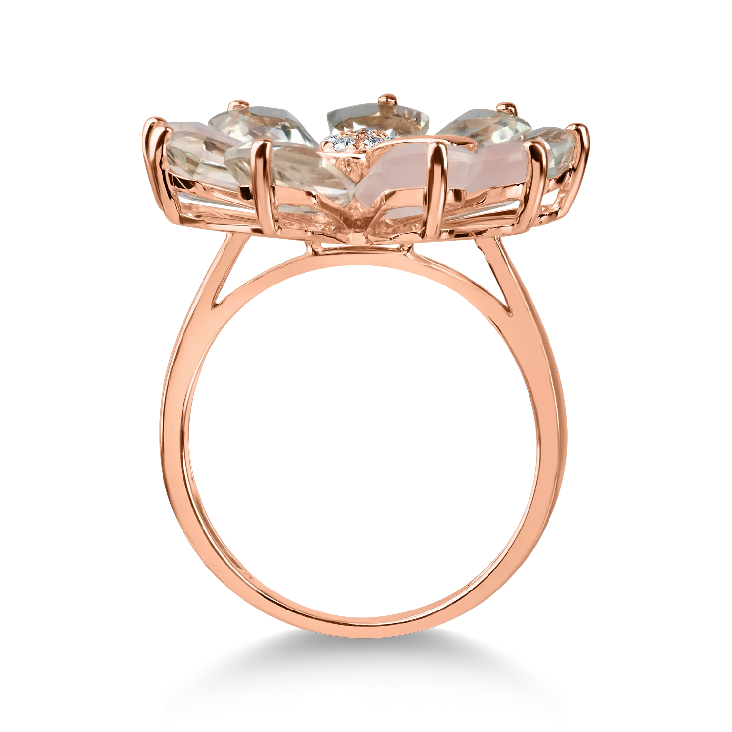 Rose gold flower ring with 6.5ct precious and semi-precious stones