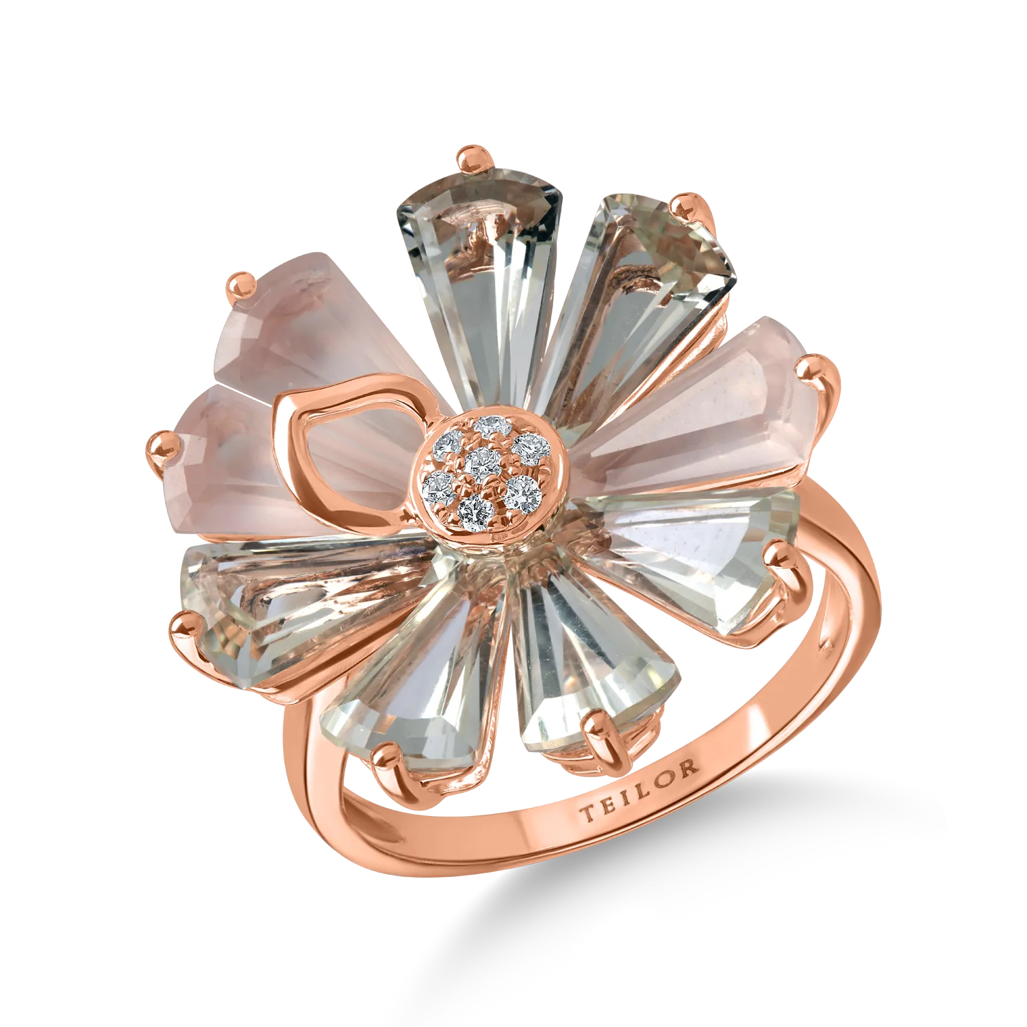 Teilor Inel floare din aur roz cu pietre pretioase si semipretioase de 6.5ct