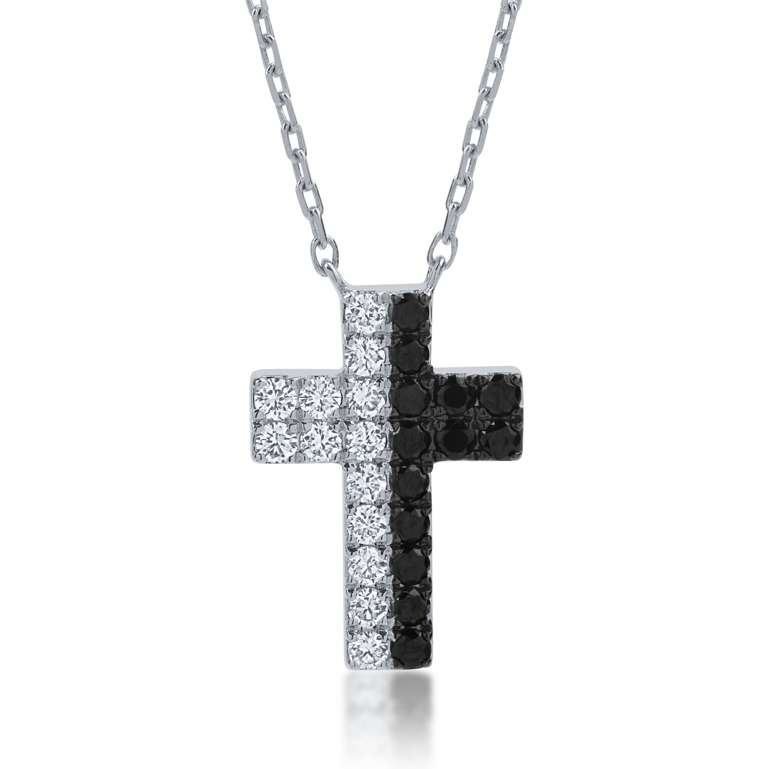White gold cross pendant necklace with 0.4ct clear and black diamonds