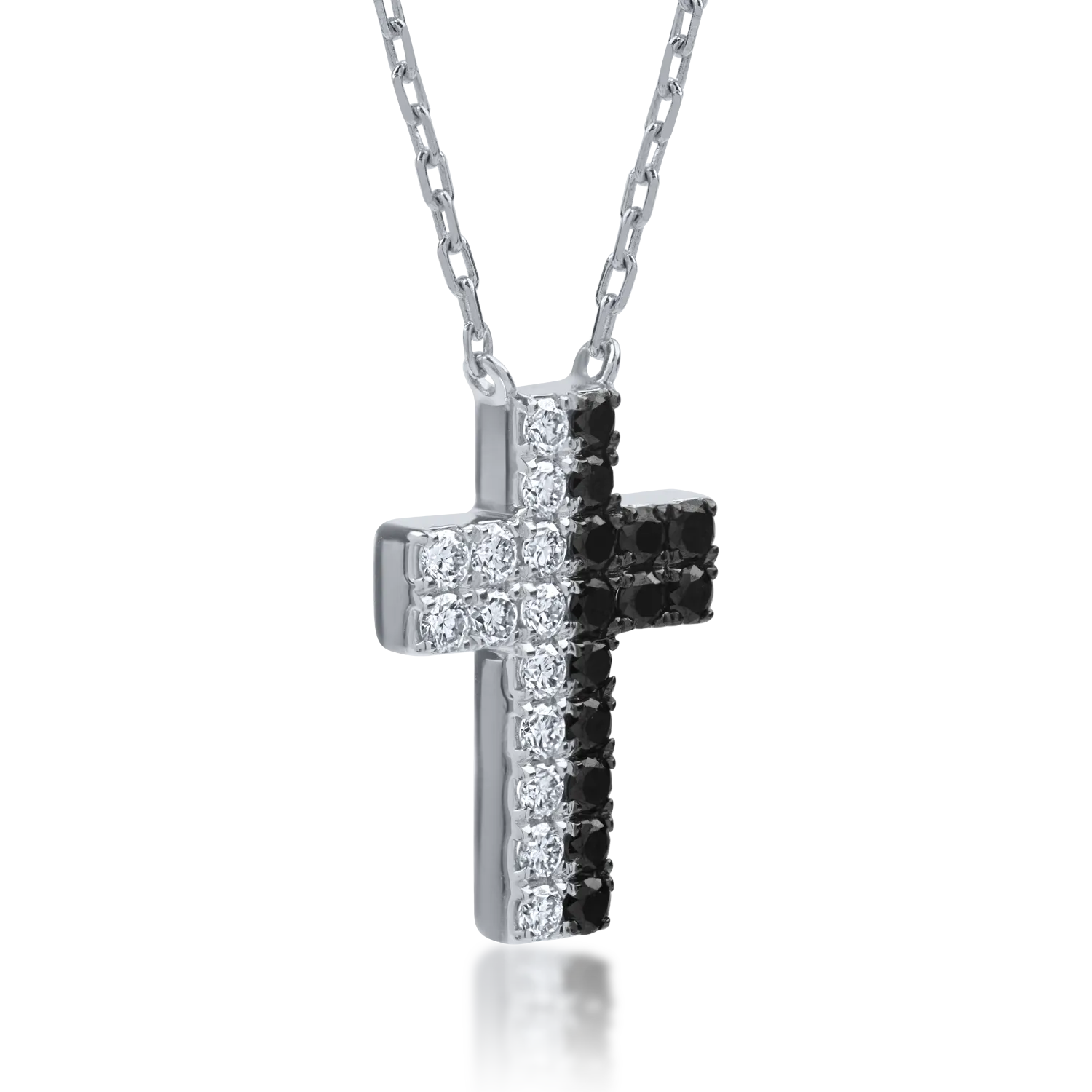 White gold cross pendant necklace with 0.4ct clear and black diamonds