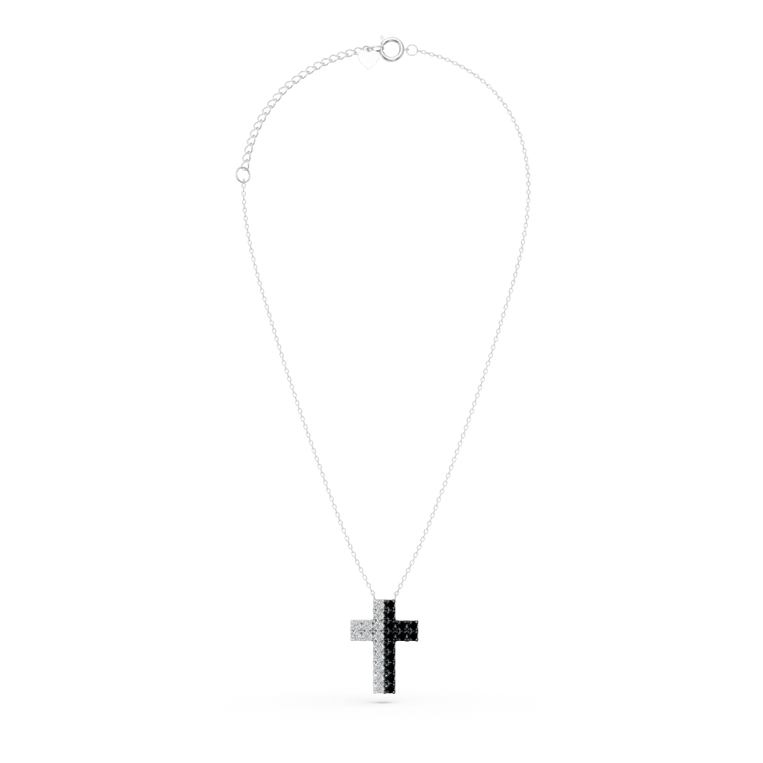 Колие с висулка с кръст от бяло злато с 0.4кт прозрачни и черни диаманти