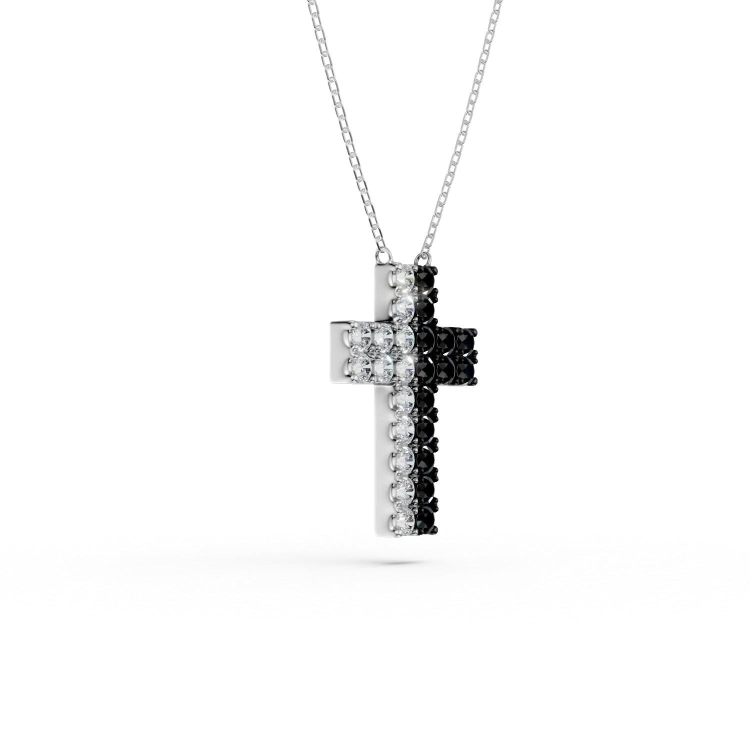 Колие с висулка с кръст от бяло злато с 0.4кт прозрачни и черни диаманти