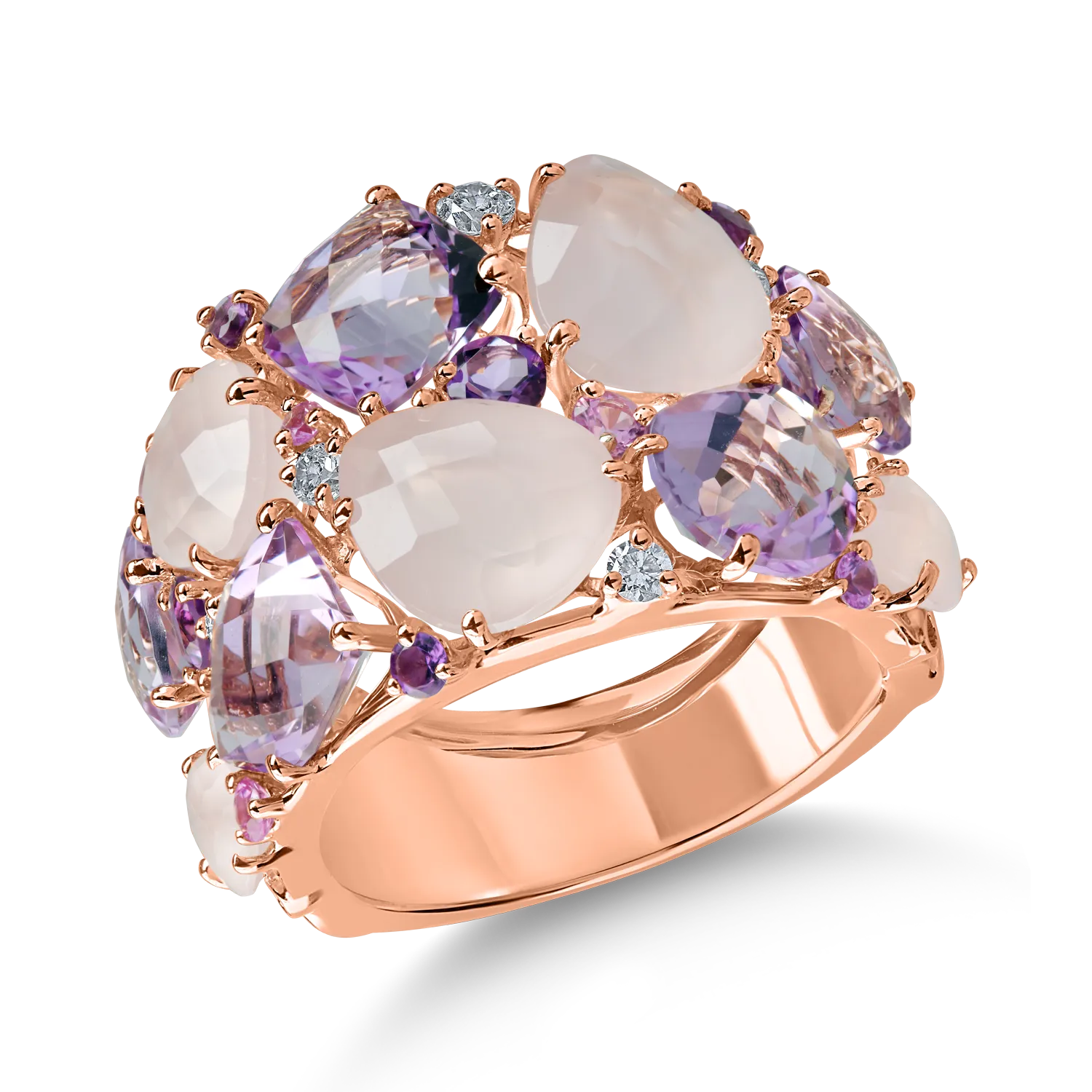 Rose gold ring with 12.3ct precious and semi-precious stones
