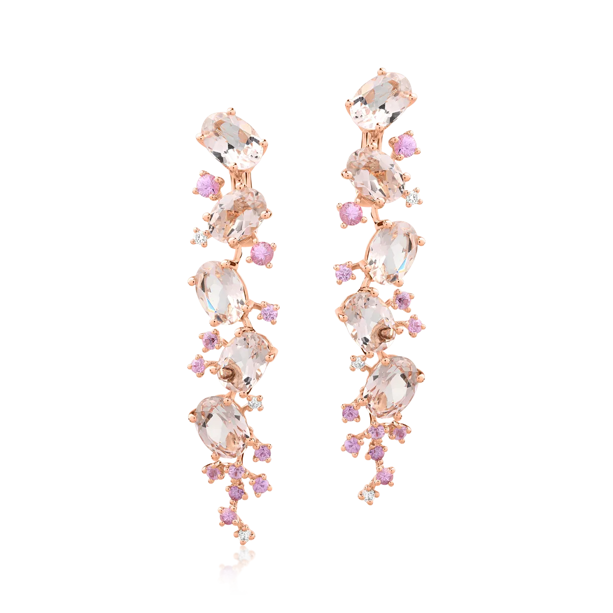 Rózsarany fülbevaló 7.4ct drágakövekkel és féldrágakövekkel
