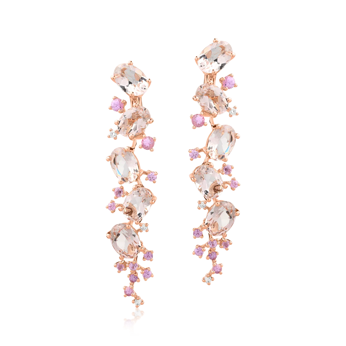 Teilor Cercei din aur roz cu pietre pretioase si semipretioase de 7.4ct