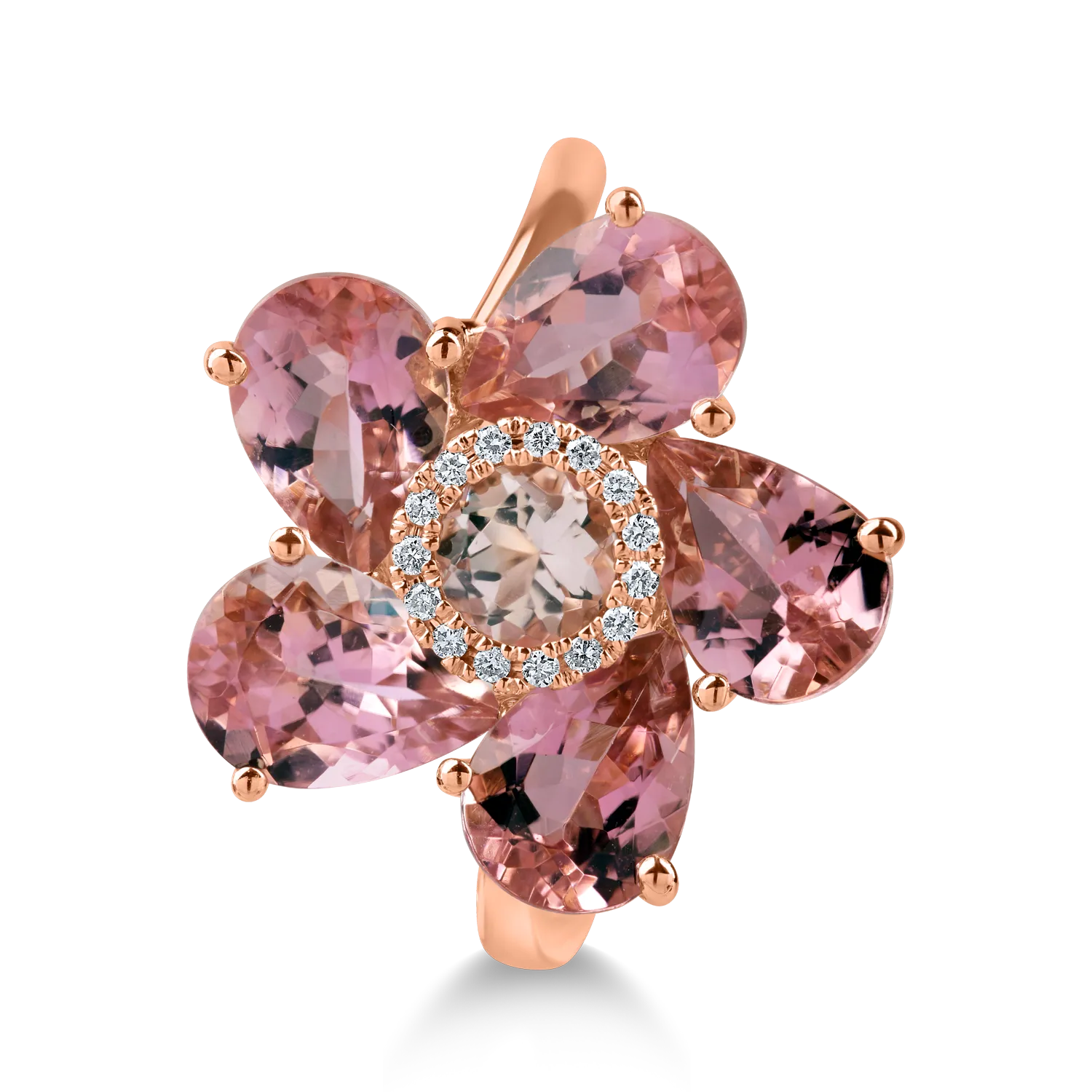 Rose gold flower ring with 3.9ct precious and semi-precious stones