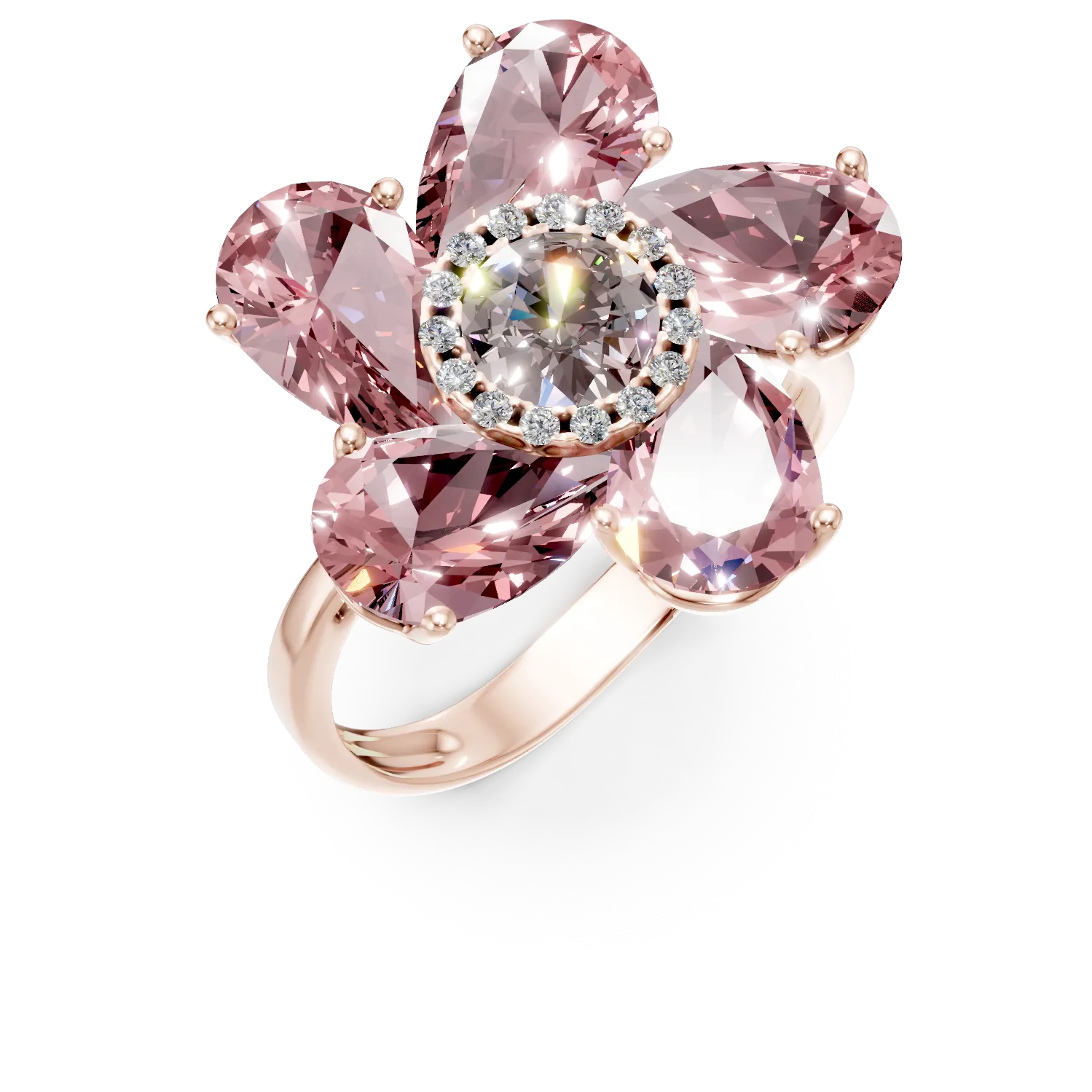 Rózsarany virággyűrű 3.9ct drágakövekkel és féldrágakövekkel-179744