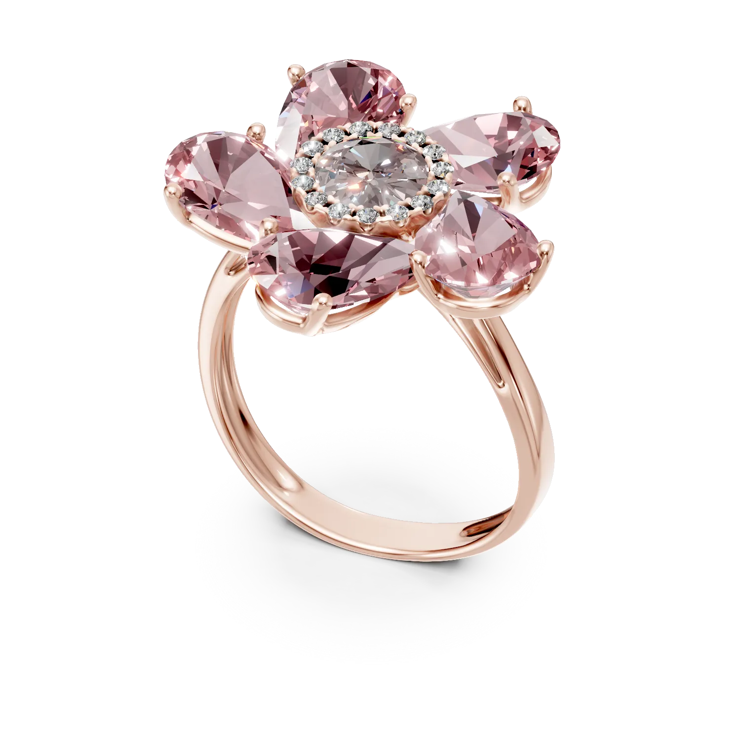 Inel floare din aur roz cu pietre pretioase si semipretioase de 3.9ct-179744