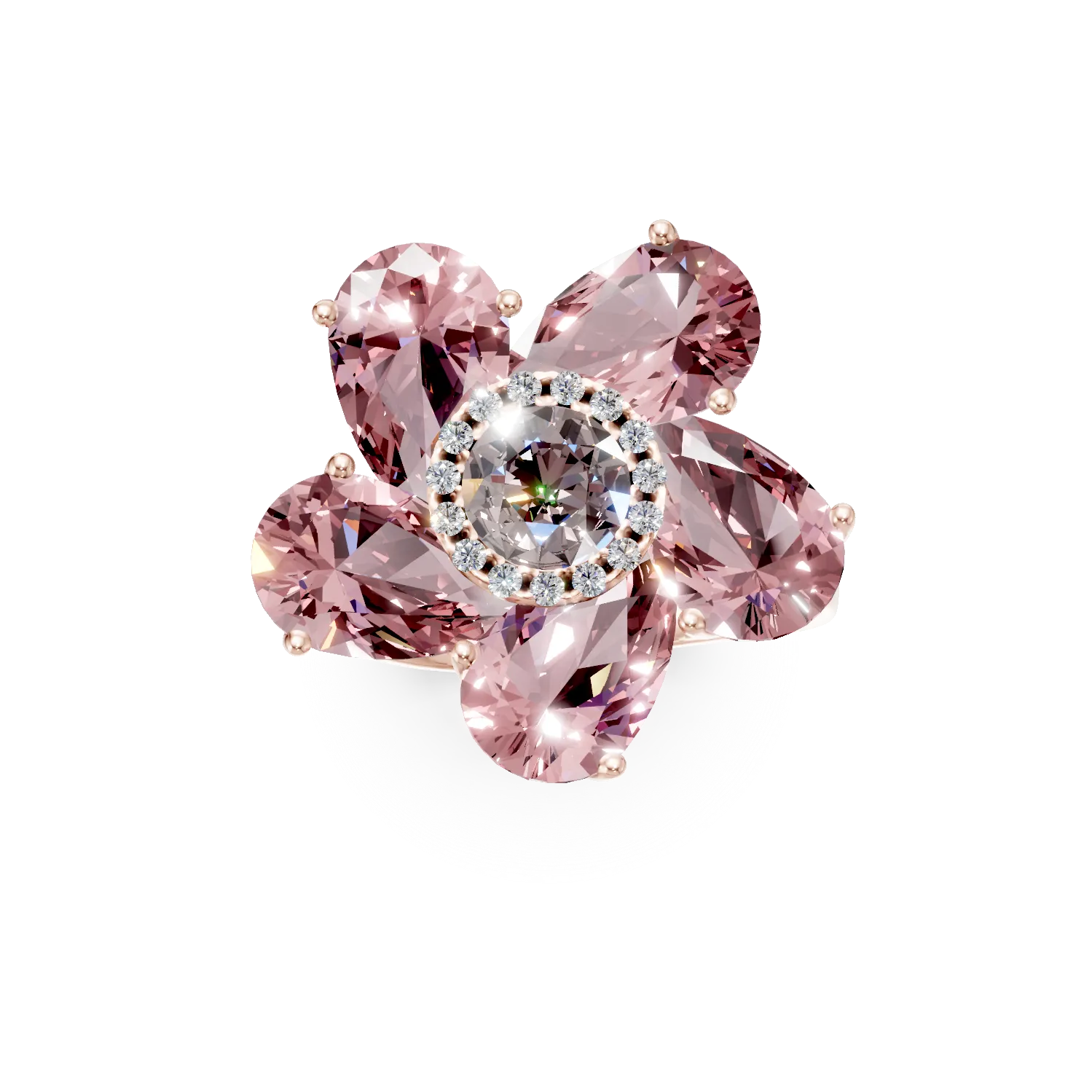 Inel floare din aur roz cu pietre pretioase si semipretioase de 3.9ct-179744