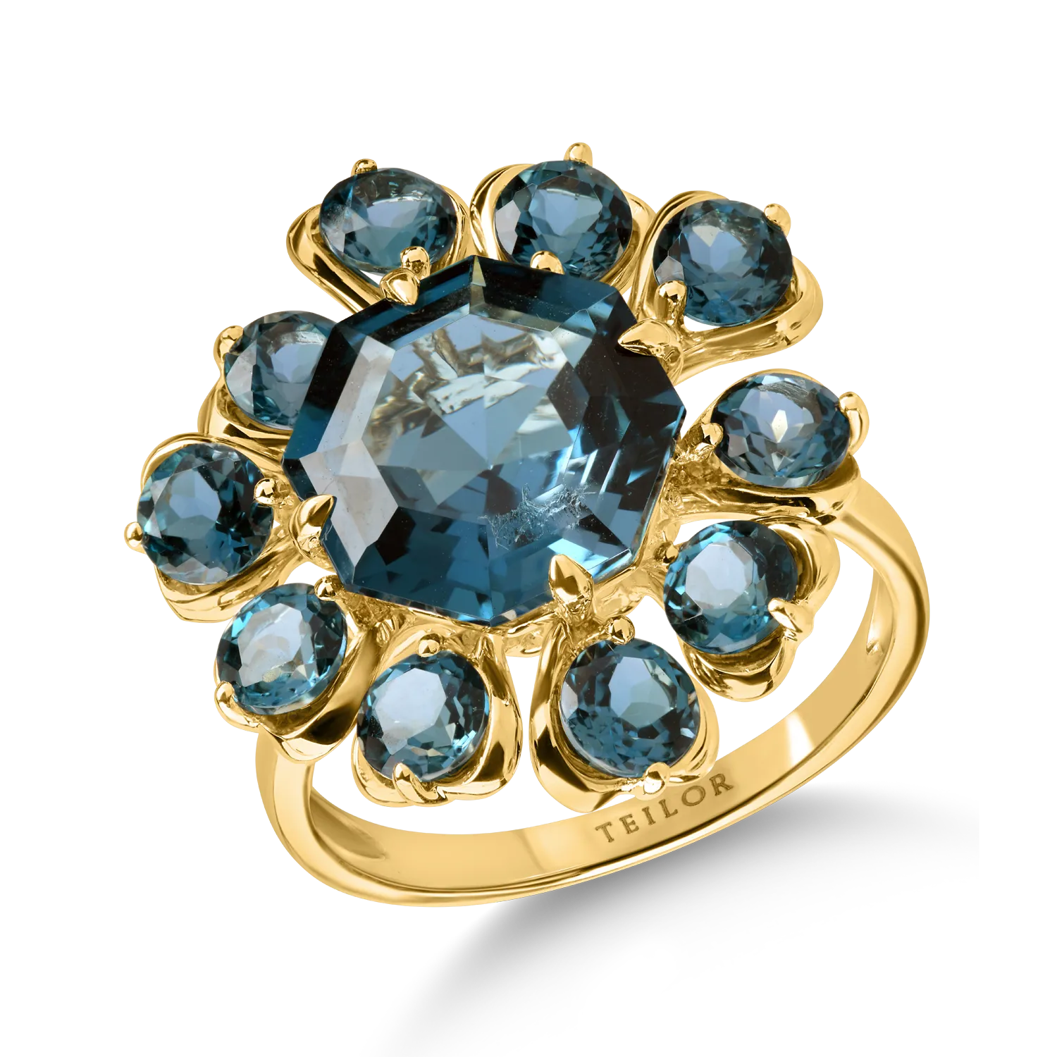 Inel din aur galben cu topaze london blue de 9.2ct