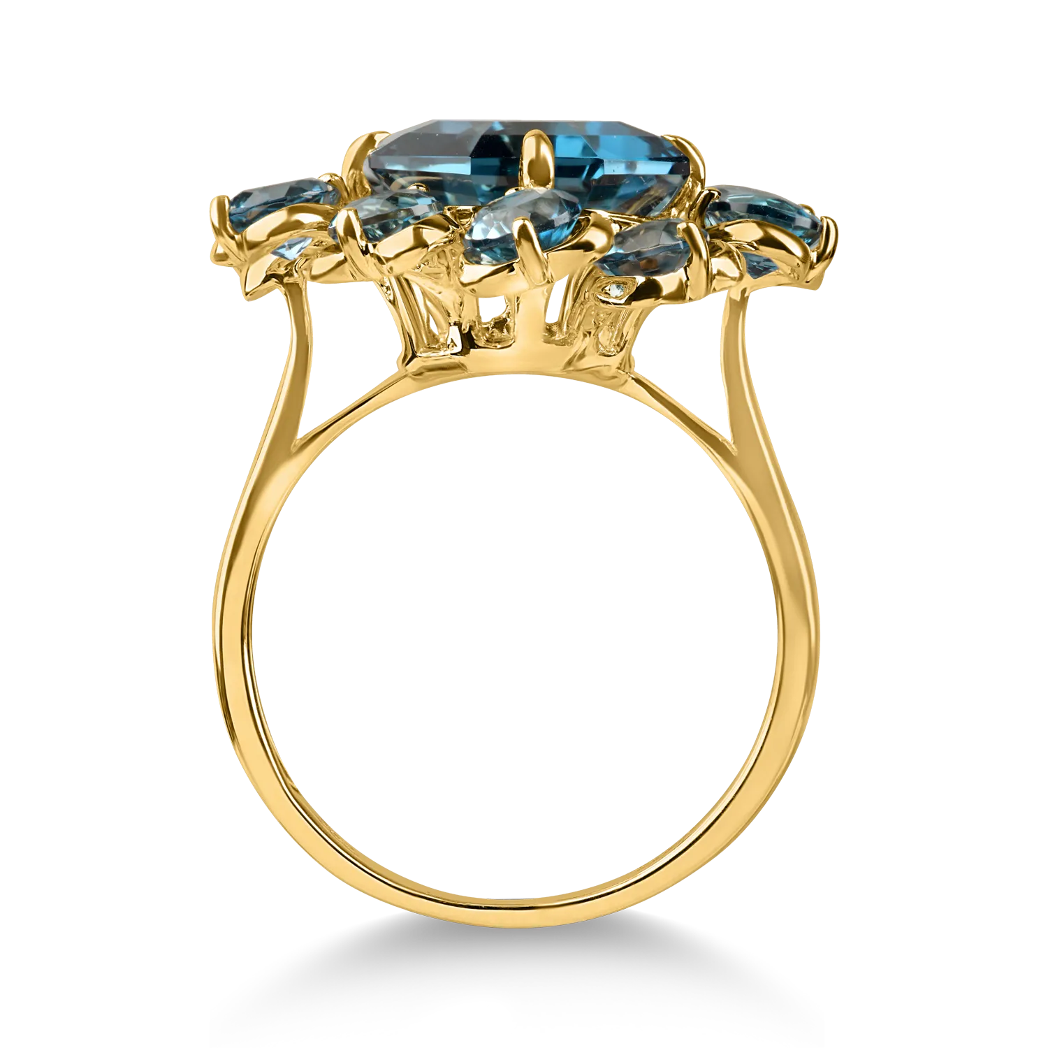 Yellow gold ring with 9.2ct london blue topazes