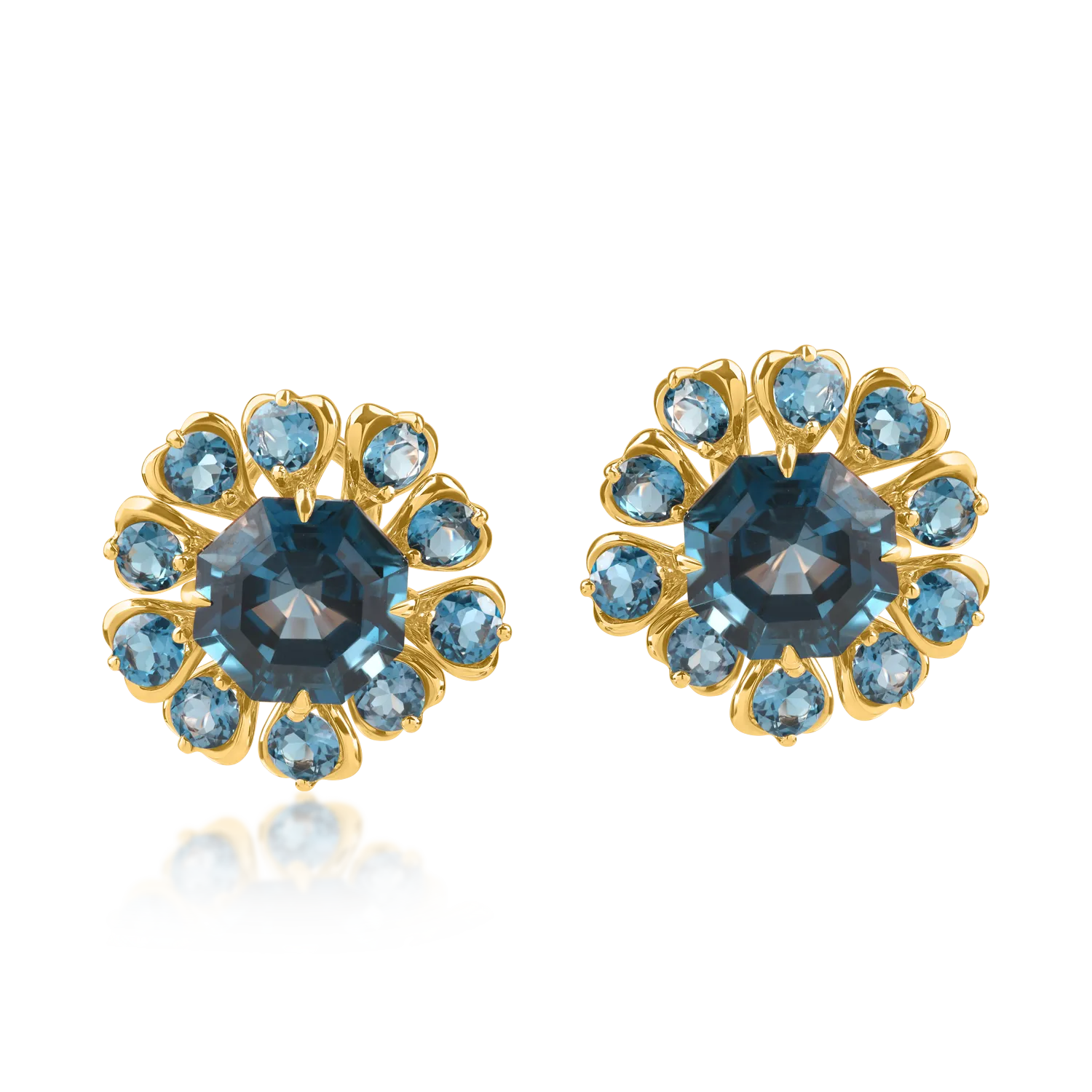 Yellow gold earrings with 13.6ct london blue topazes