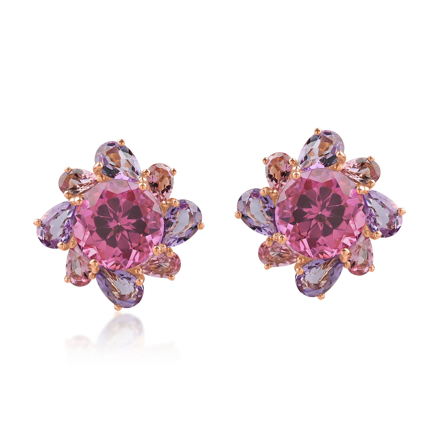 Rose gold flower earrings with 13.8ct precious and semi-precious stones
