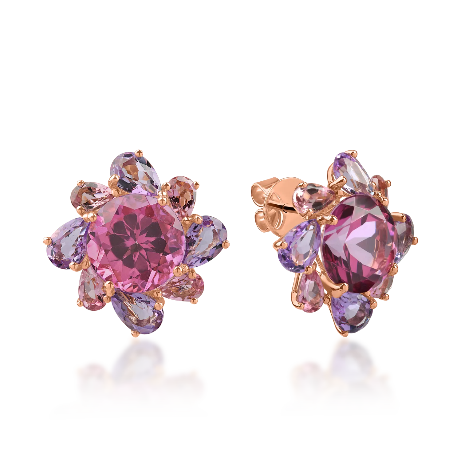 Cercei floare din aur roz cu pietre pretioase si semipretioase de 13.8ct