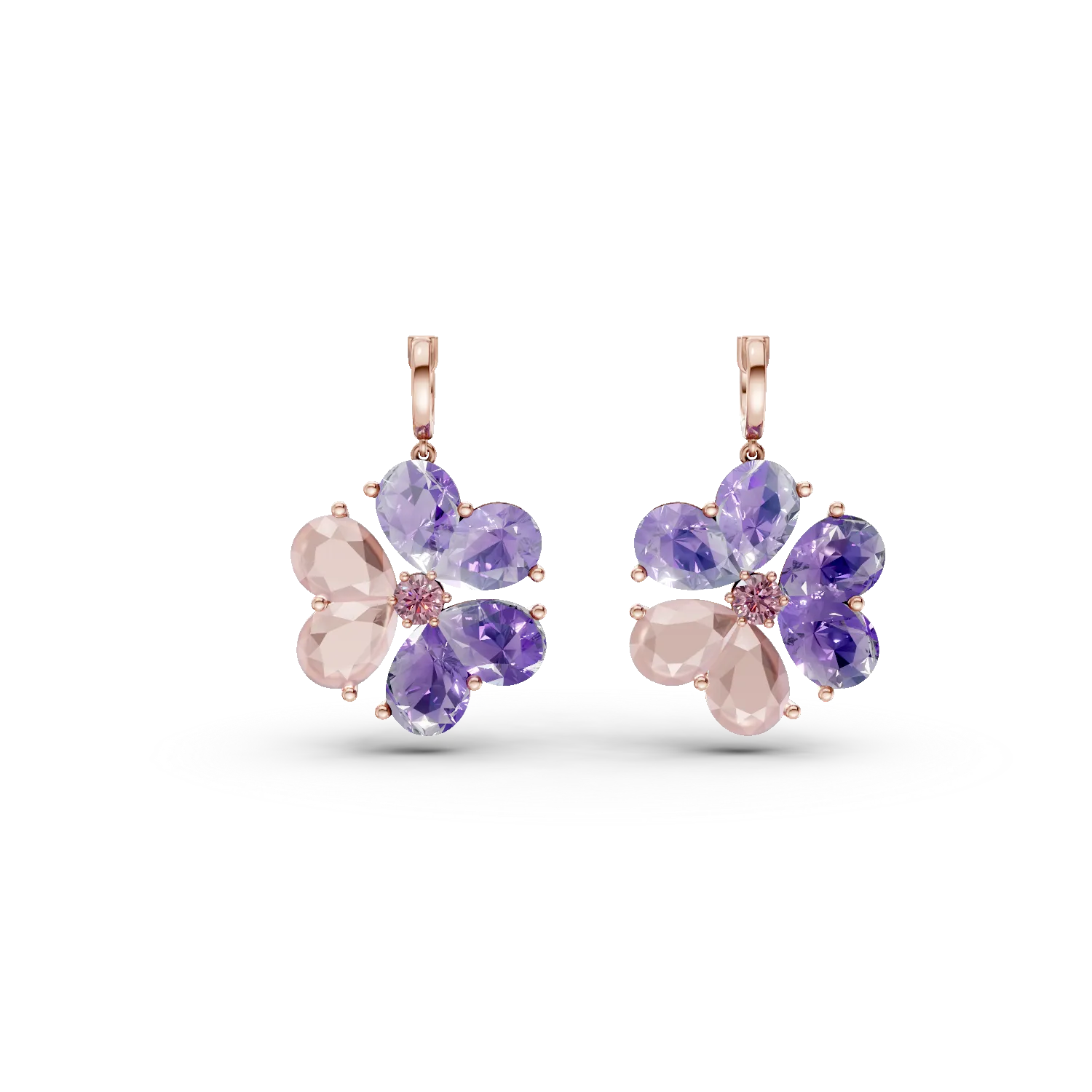 Rose gold flower earrings with 7.9ct semi-precious stones