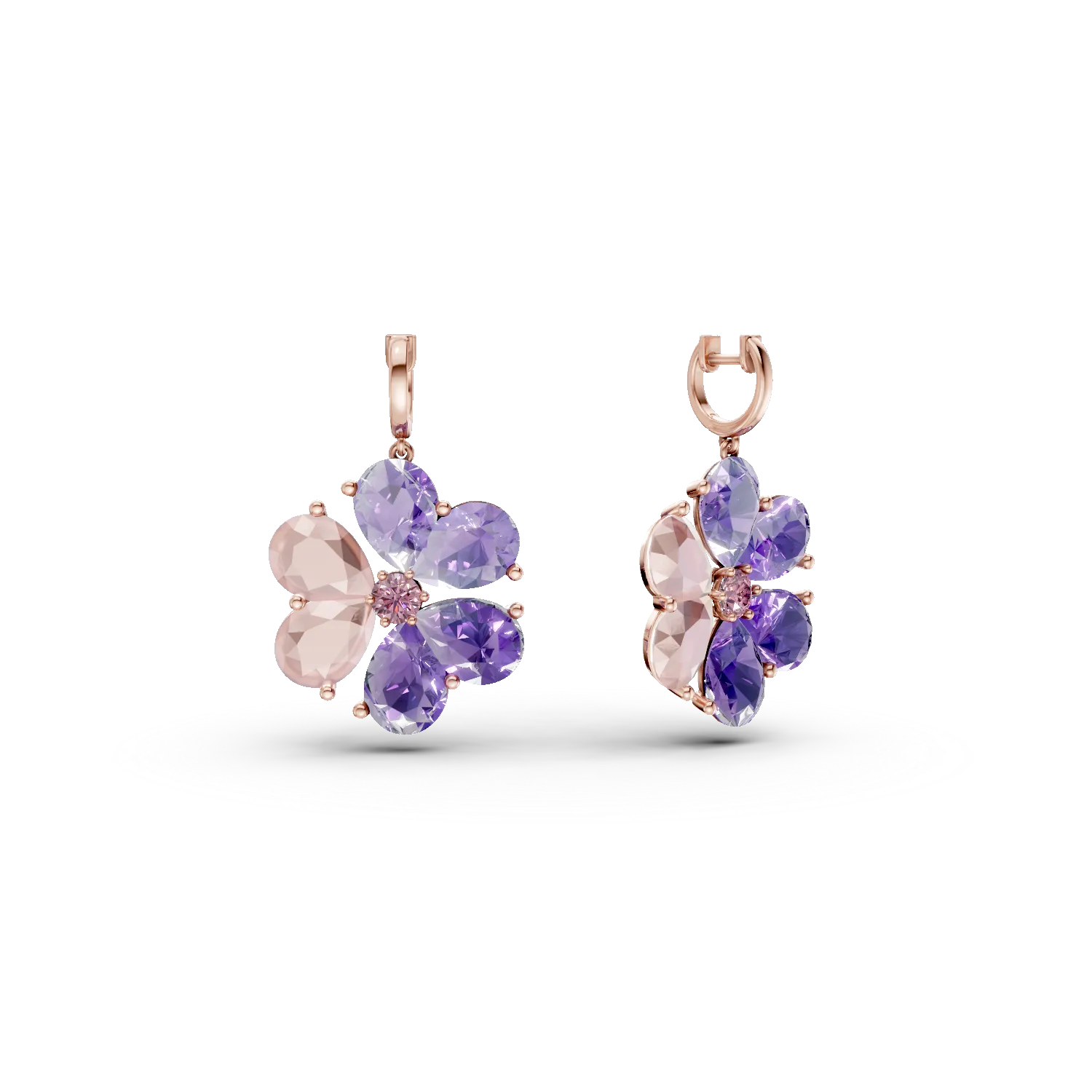 Cercei floare din aur roz cu pietre semipretioase de 7.9ct