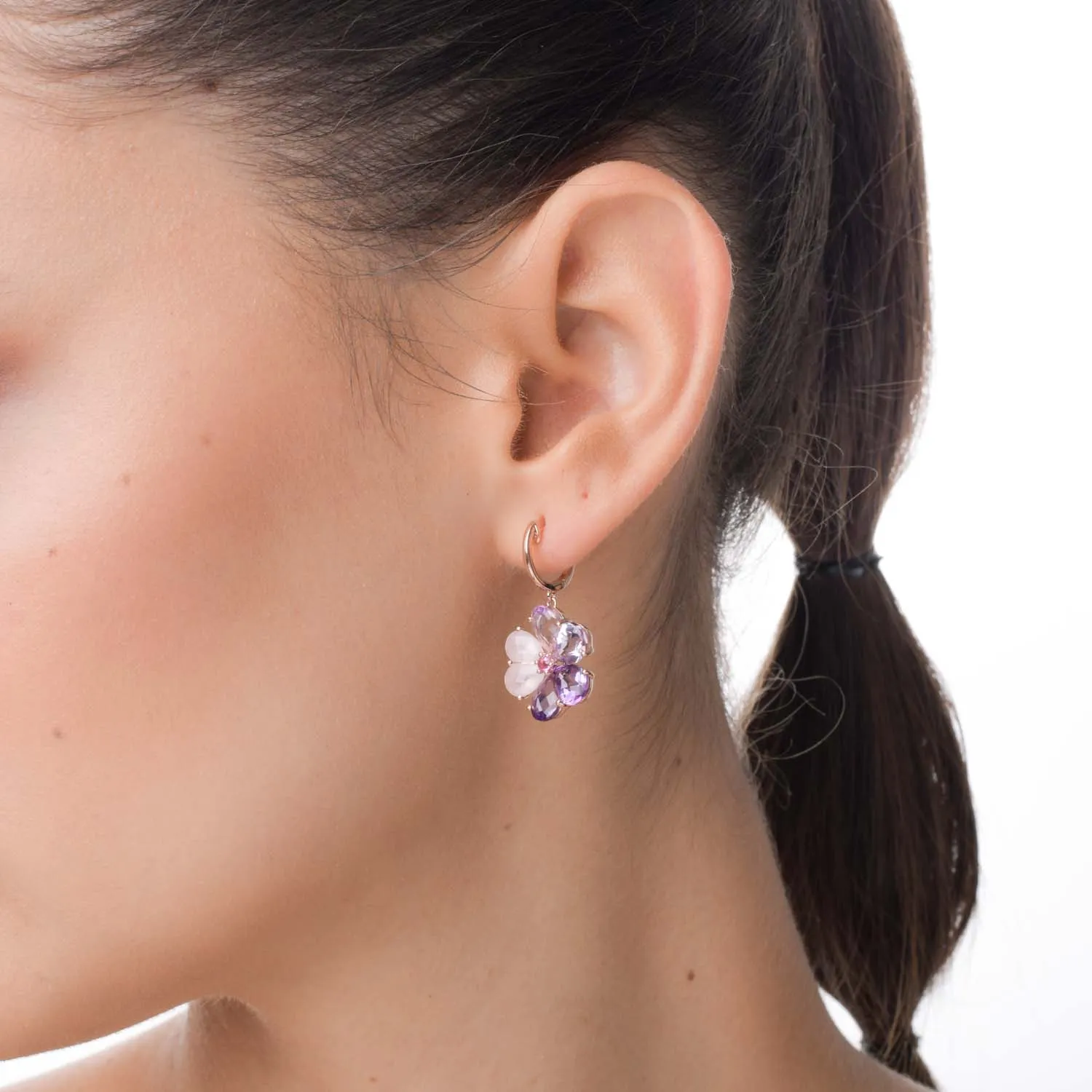 Cercei floare din aur roz cu pietre semipretioase de 7.9ct