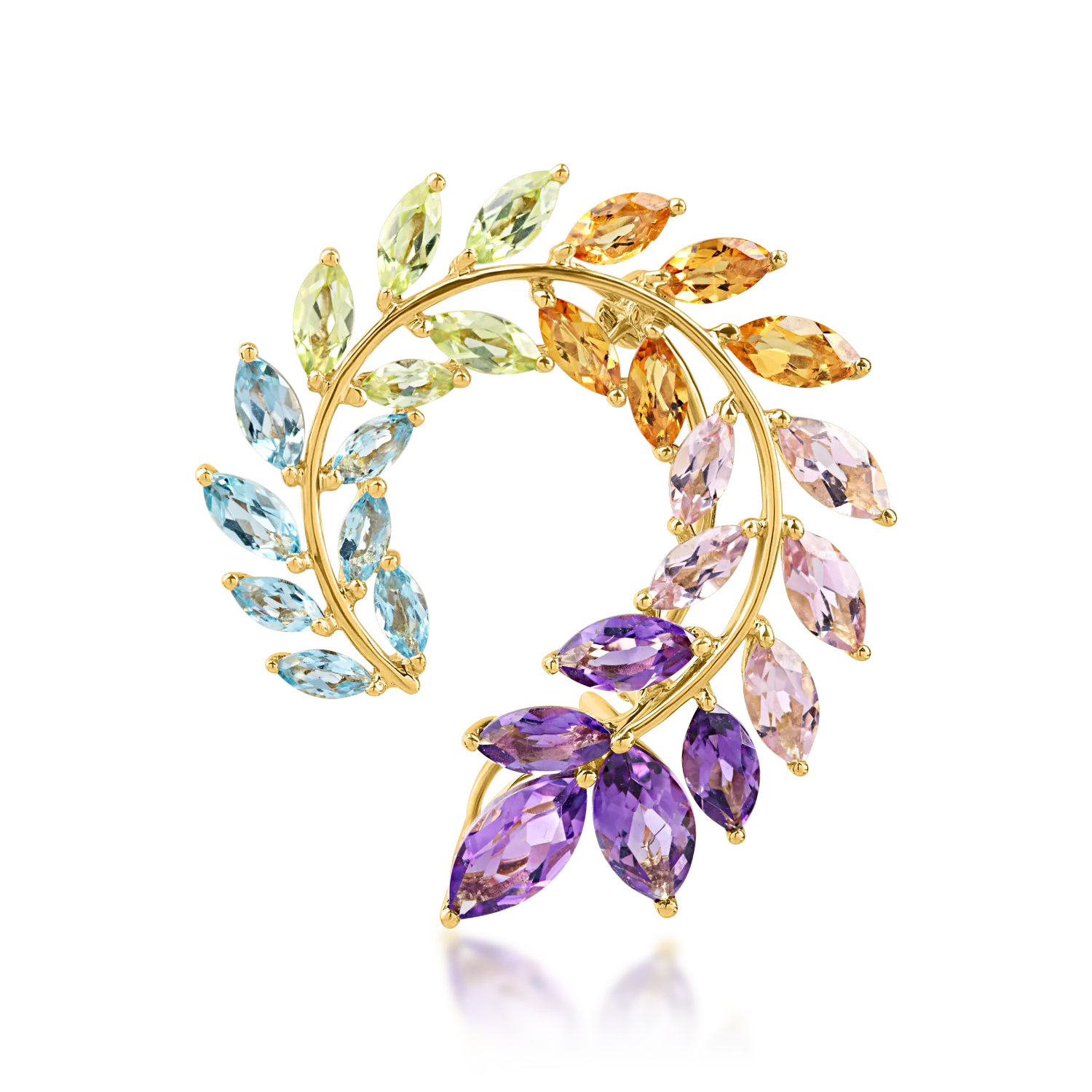 Yellow gold brooch with 4.9ct semi-precious stones