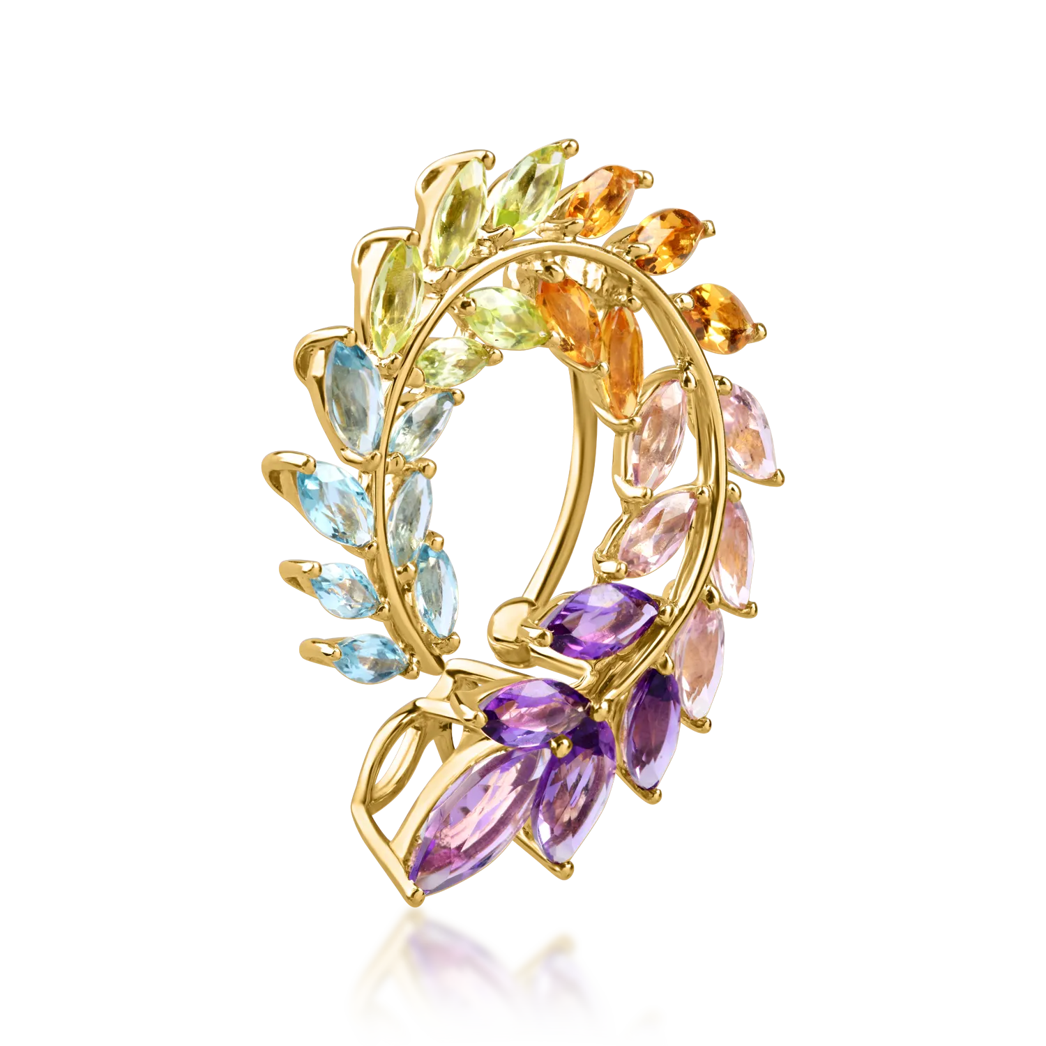 Yellow gold brooch with 4.9ct semi-precious stones