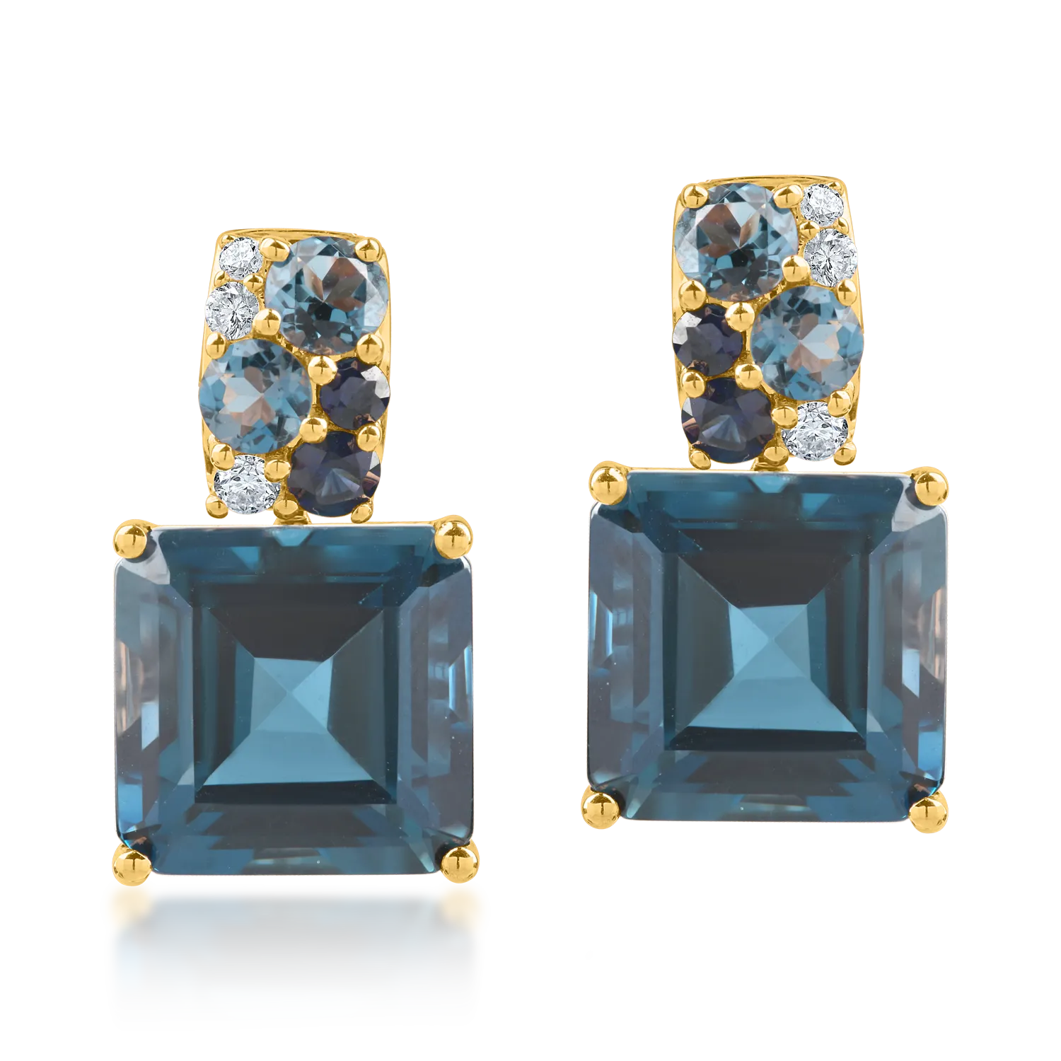 Yellow gold geometric earrings with 13.1ct precious and semi-precious stones