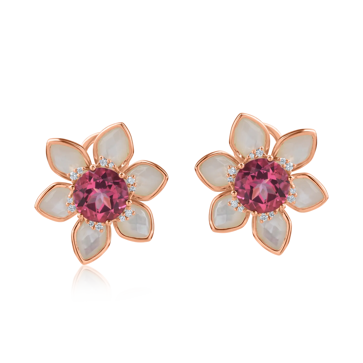 Rose gold flower earrings with 11.7ct semi-precious stones