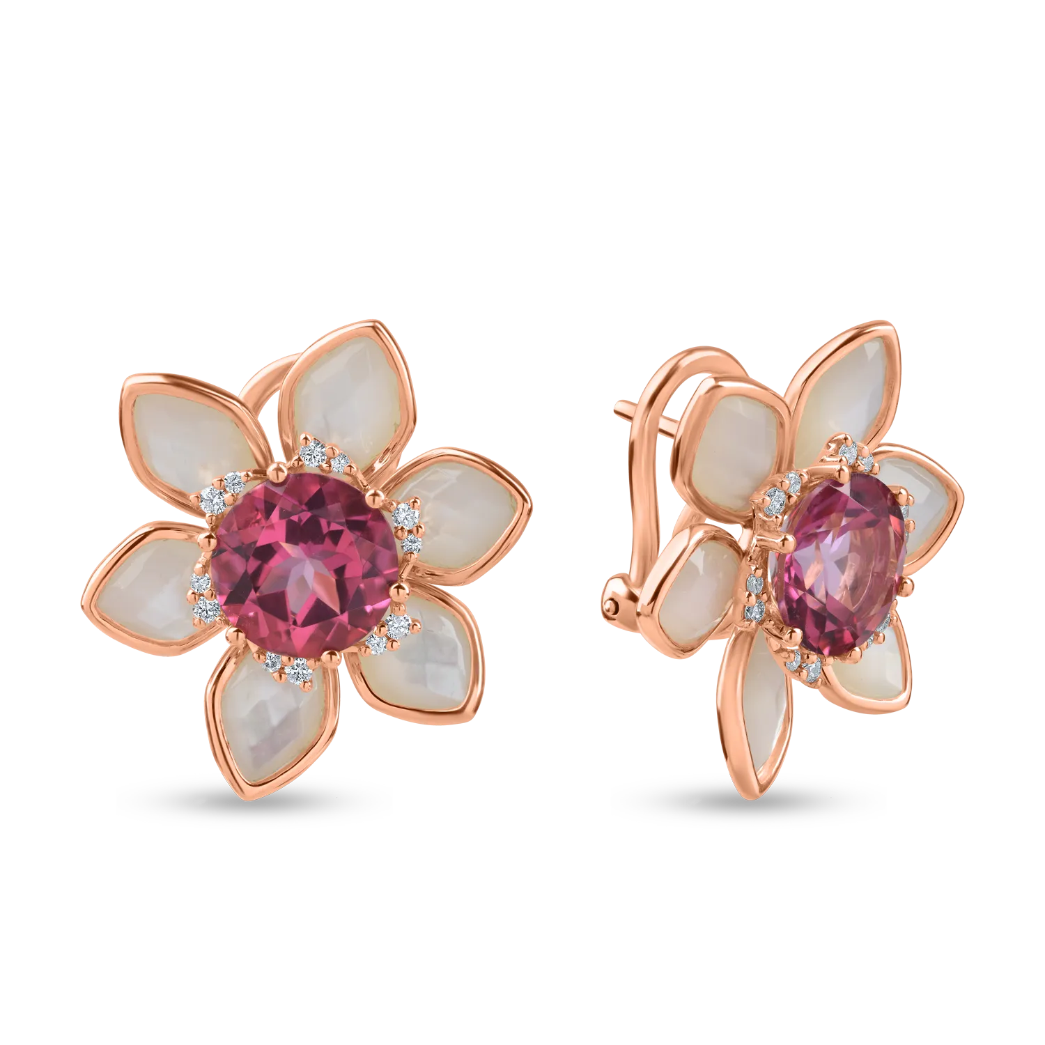 Rose gold flower earrings with 11.7ct semi-precious stones