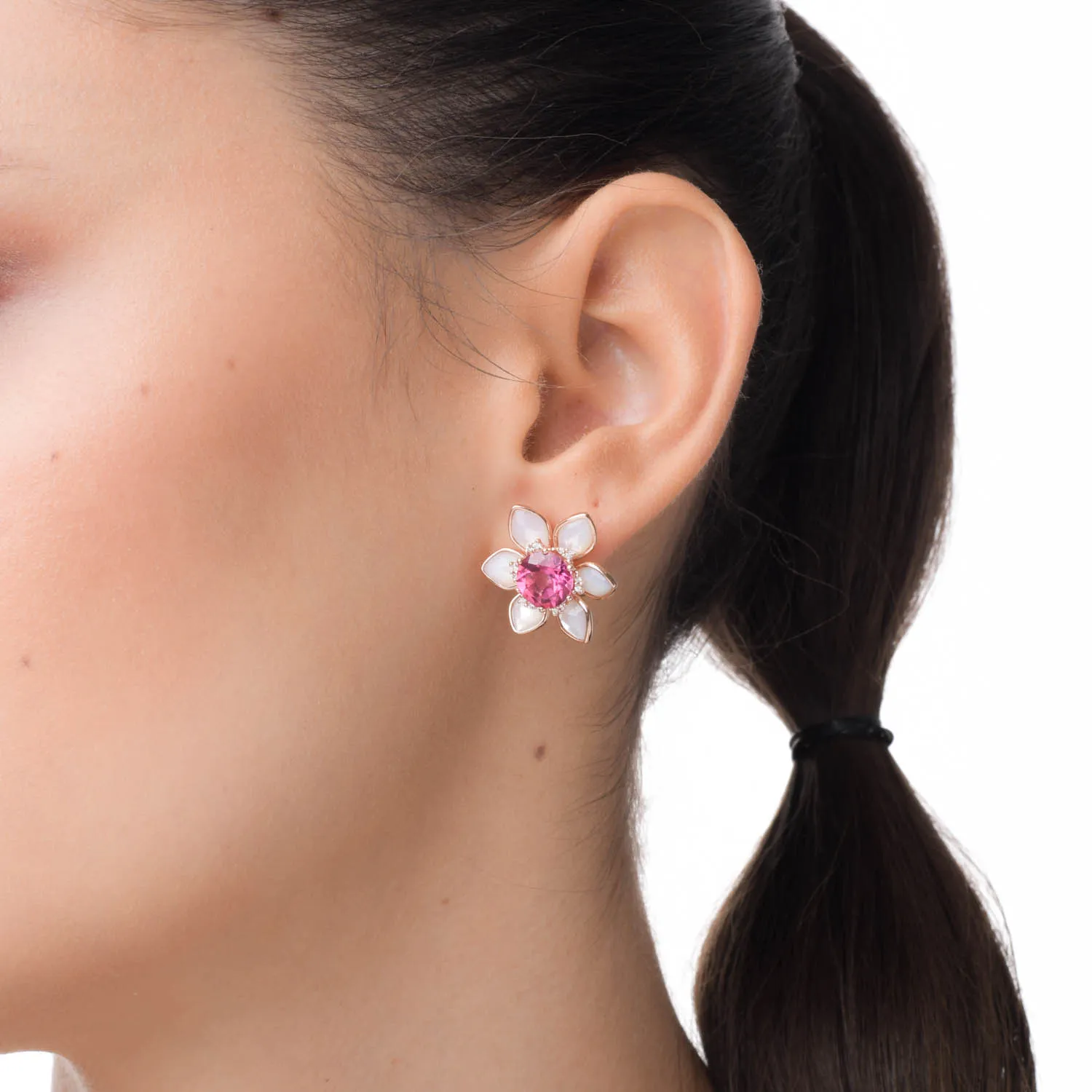 Rose gold flower earrings with 11.7ct semi-precious stones