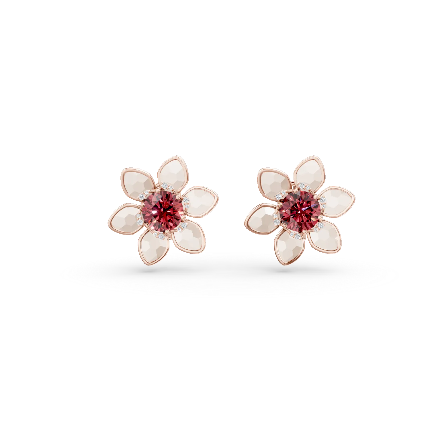 Cercei floare din aur roz cu pietre semipretioase de 11.7ct