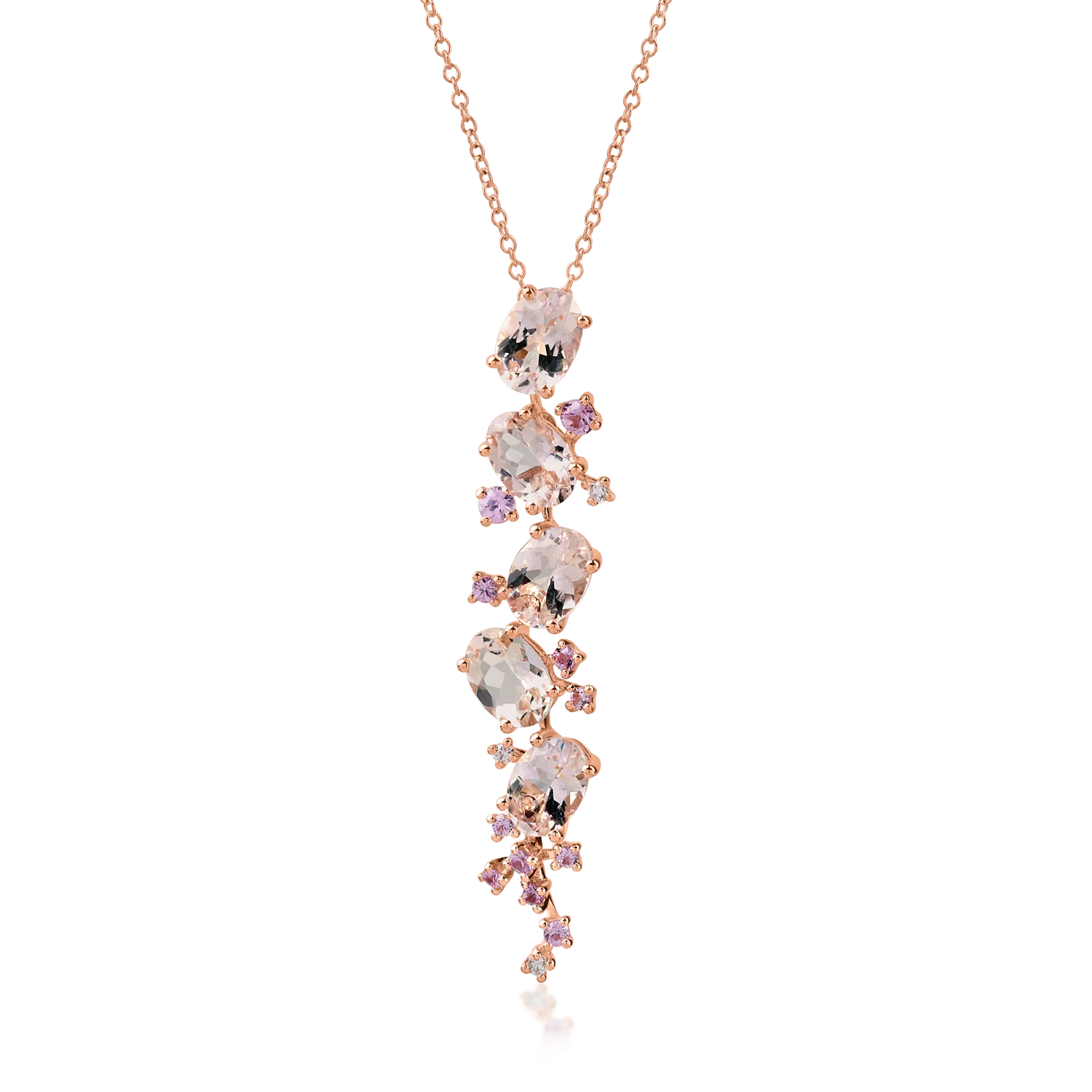 Lant cu pandantiv din aur roz cu pietre pretioase si semipretioase de 4.2ct-179767