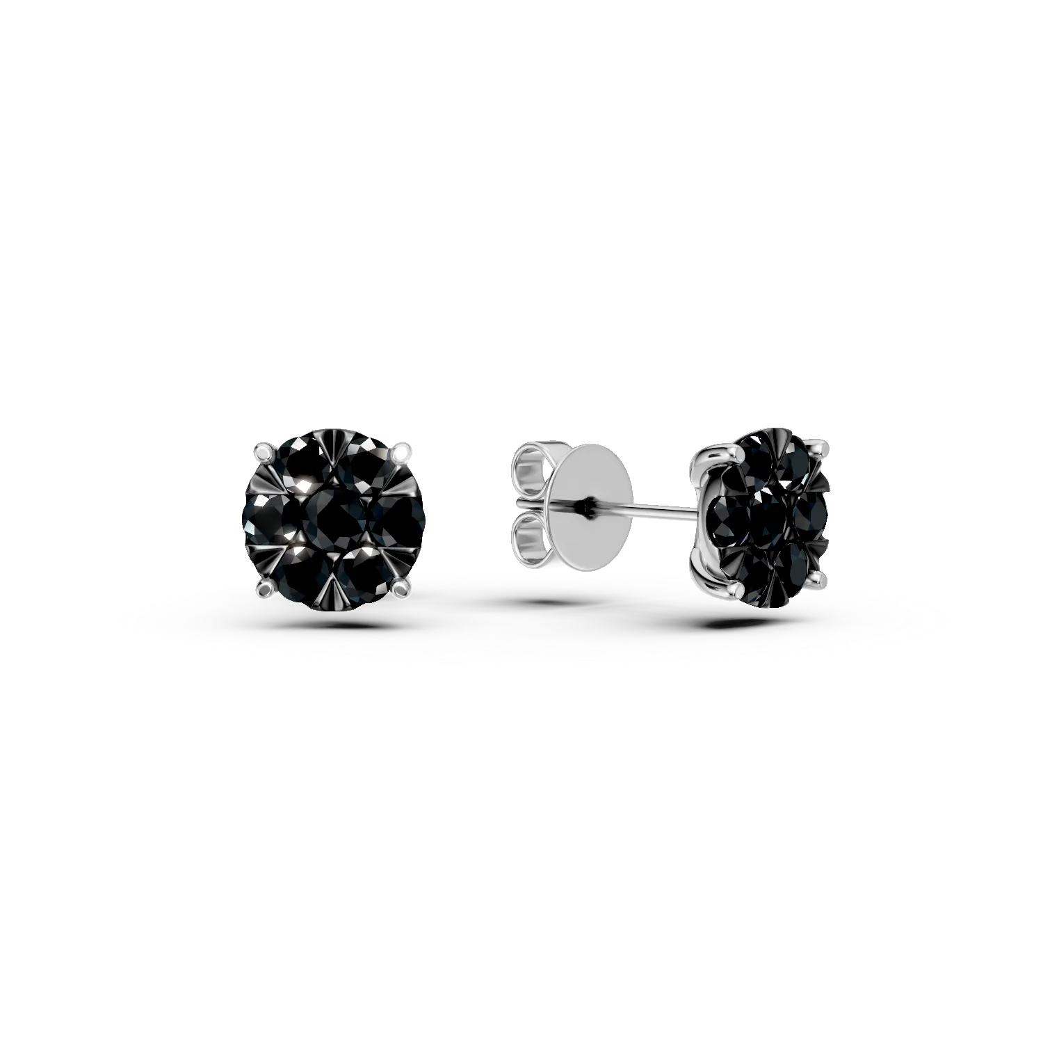 Cercei stud din aur alb cu diamante microsetting negre de 0.6ct