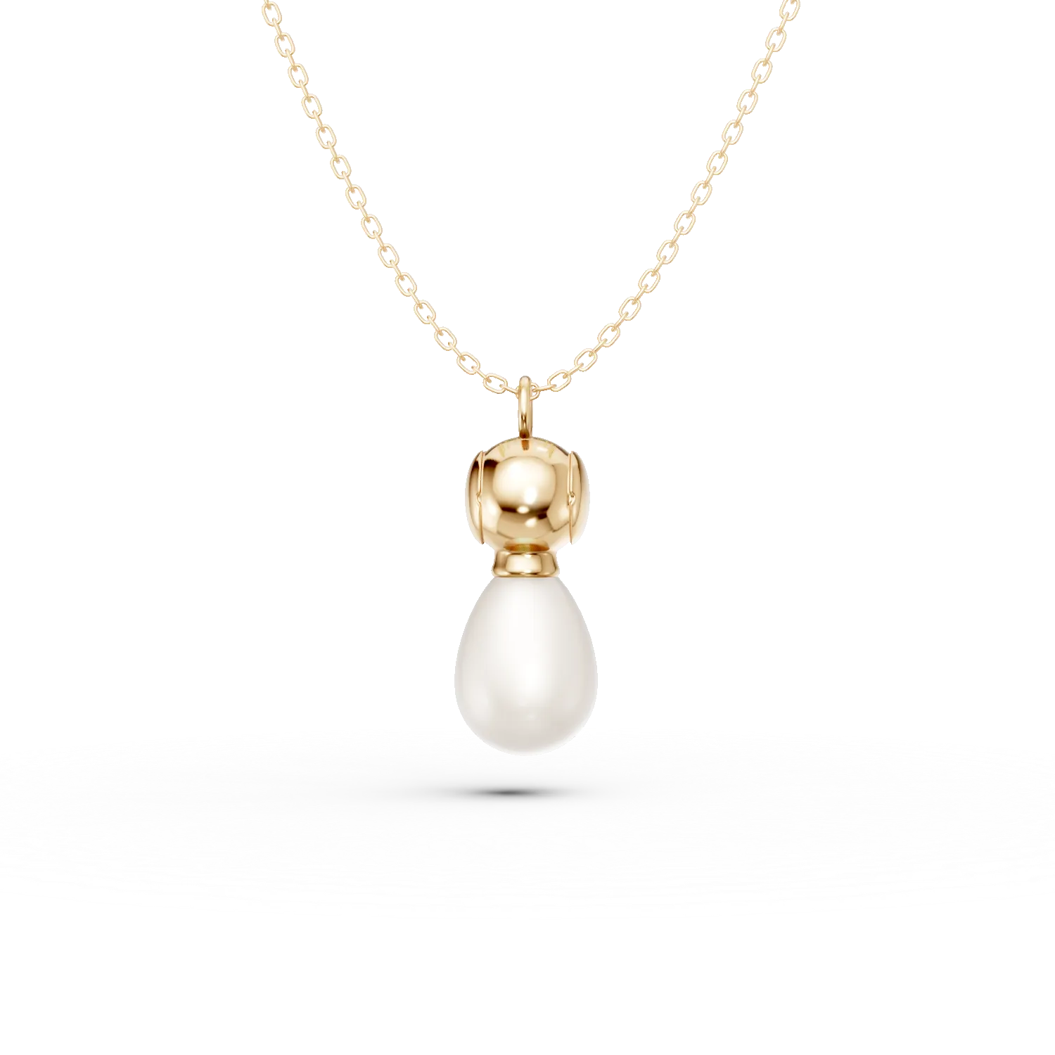 Yellow gold pendant necklace with synthetic pearl