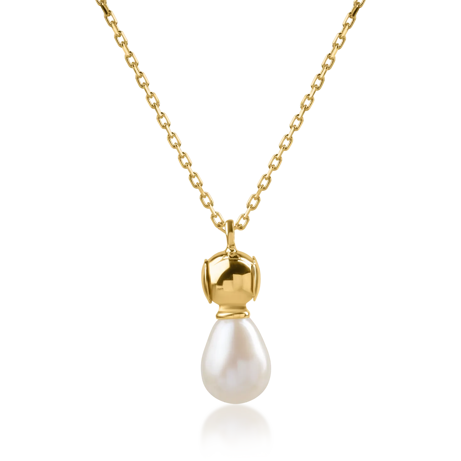 Yellow gold pendant necklace with synthetic pearl