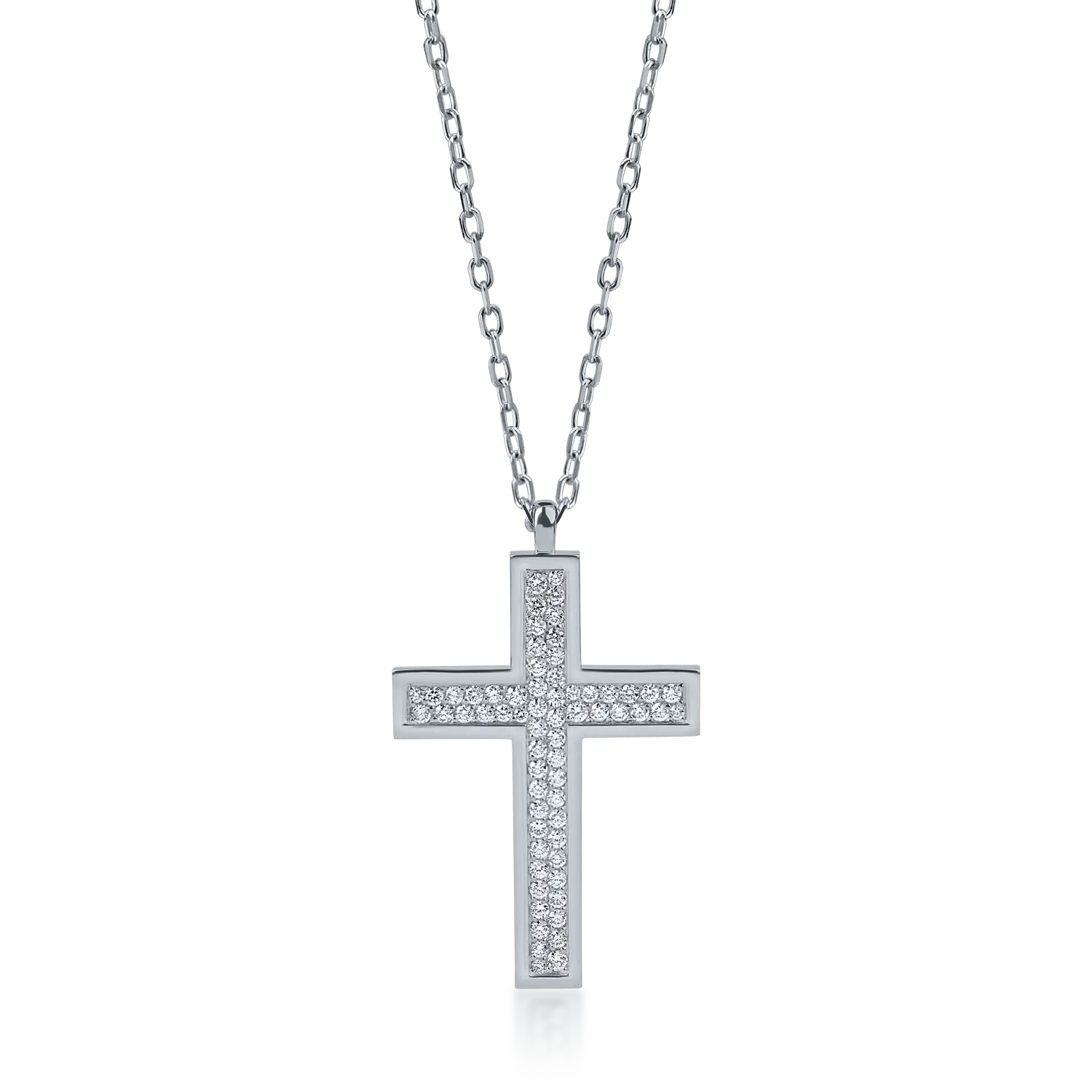 Teilor Lant cu pandantiv cruce din aur alb cu diamante de 0.65ct