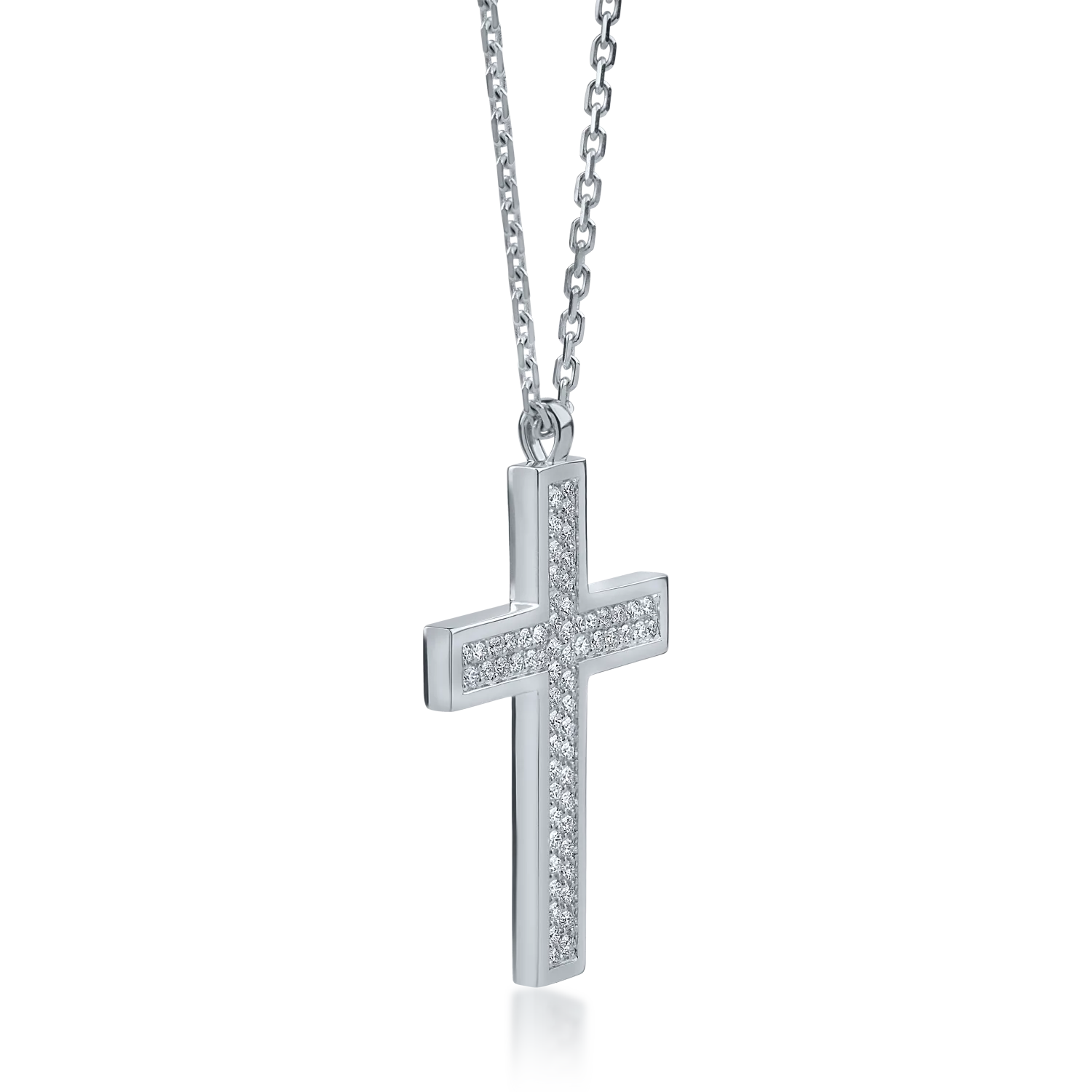 Lant cu pandantiv cruce din aur alb cu diamante de 0.65ct