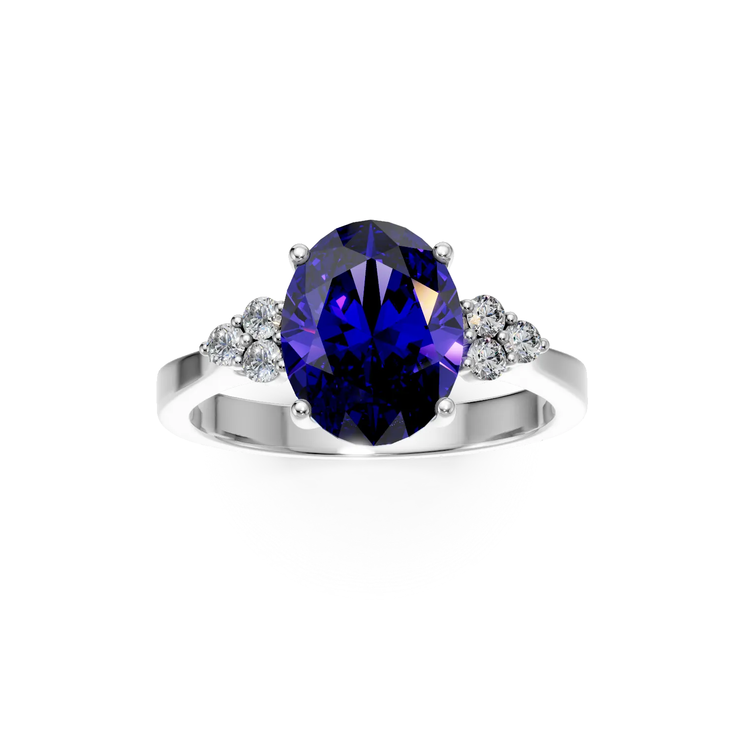Inel din aur alb cu tanzanit oval de 3.4ct si diamante de 0.1ct