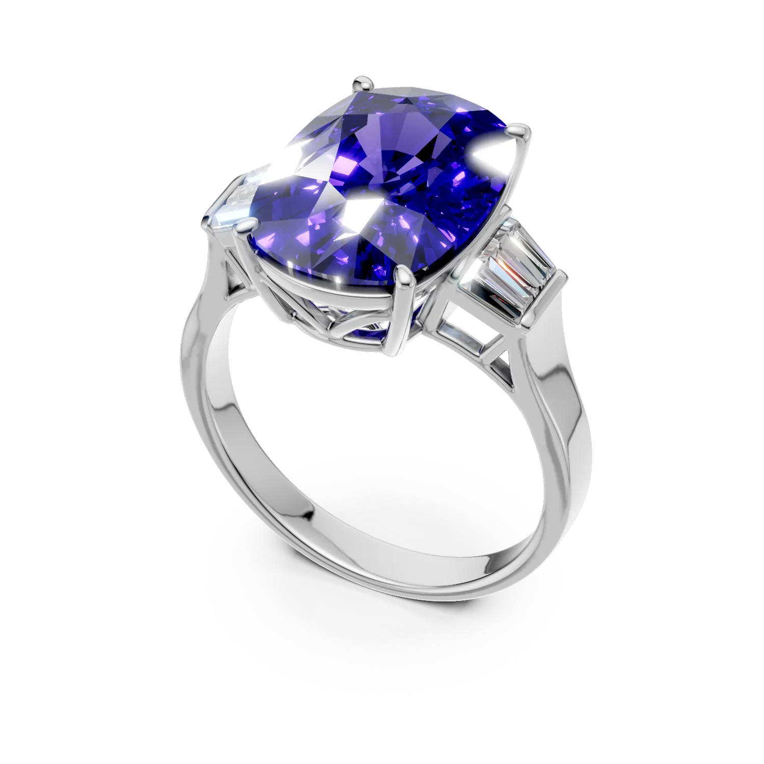 Inel din aur alb cu tanzanit rectangular de 6.7ct si diamante de 0.3ct - imagine 2