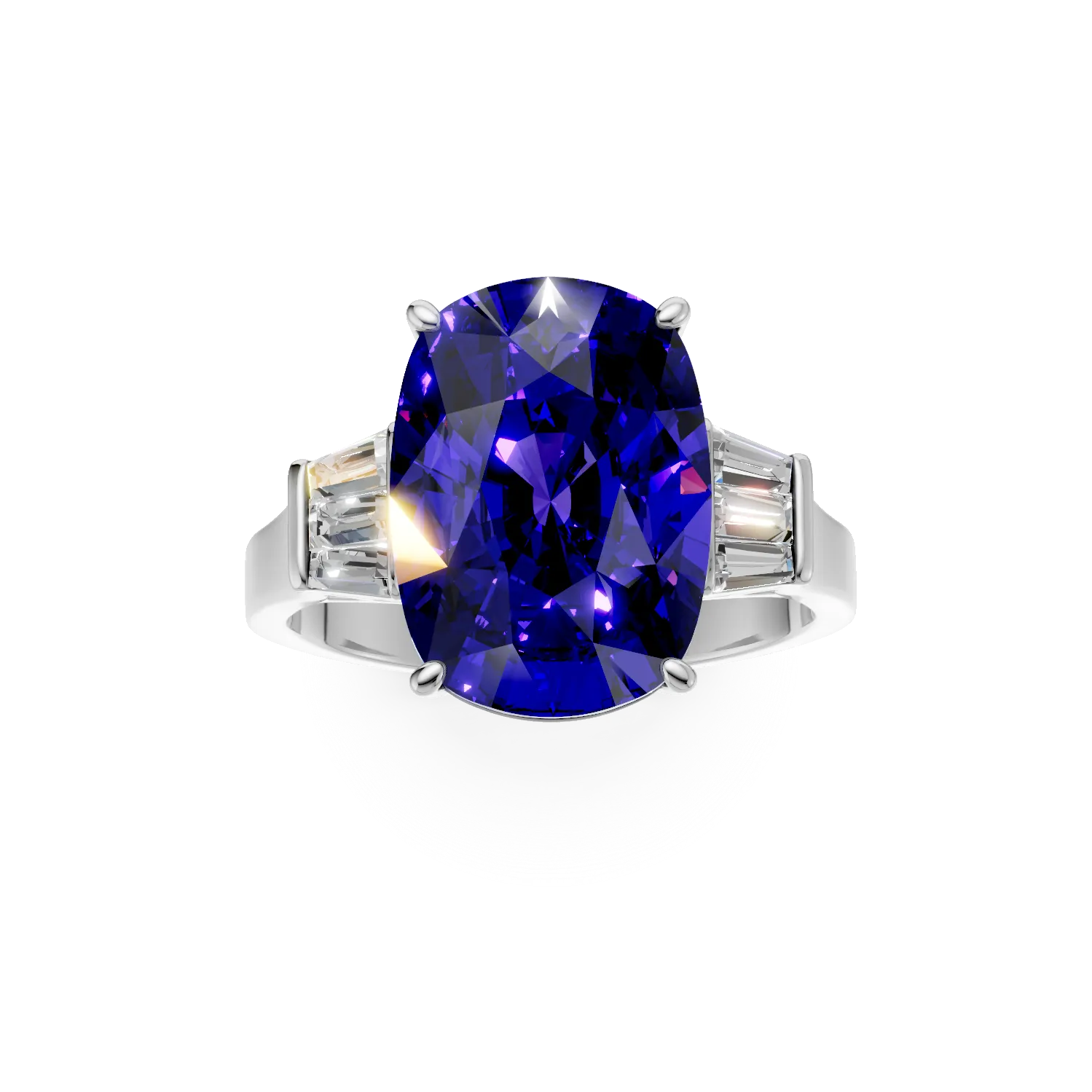 Inel din aur alb cu tanzanit rectangular de 6.7ct si diamante de 0.3ct - imagine 3