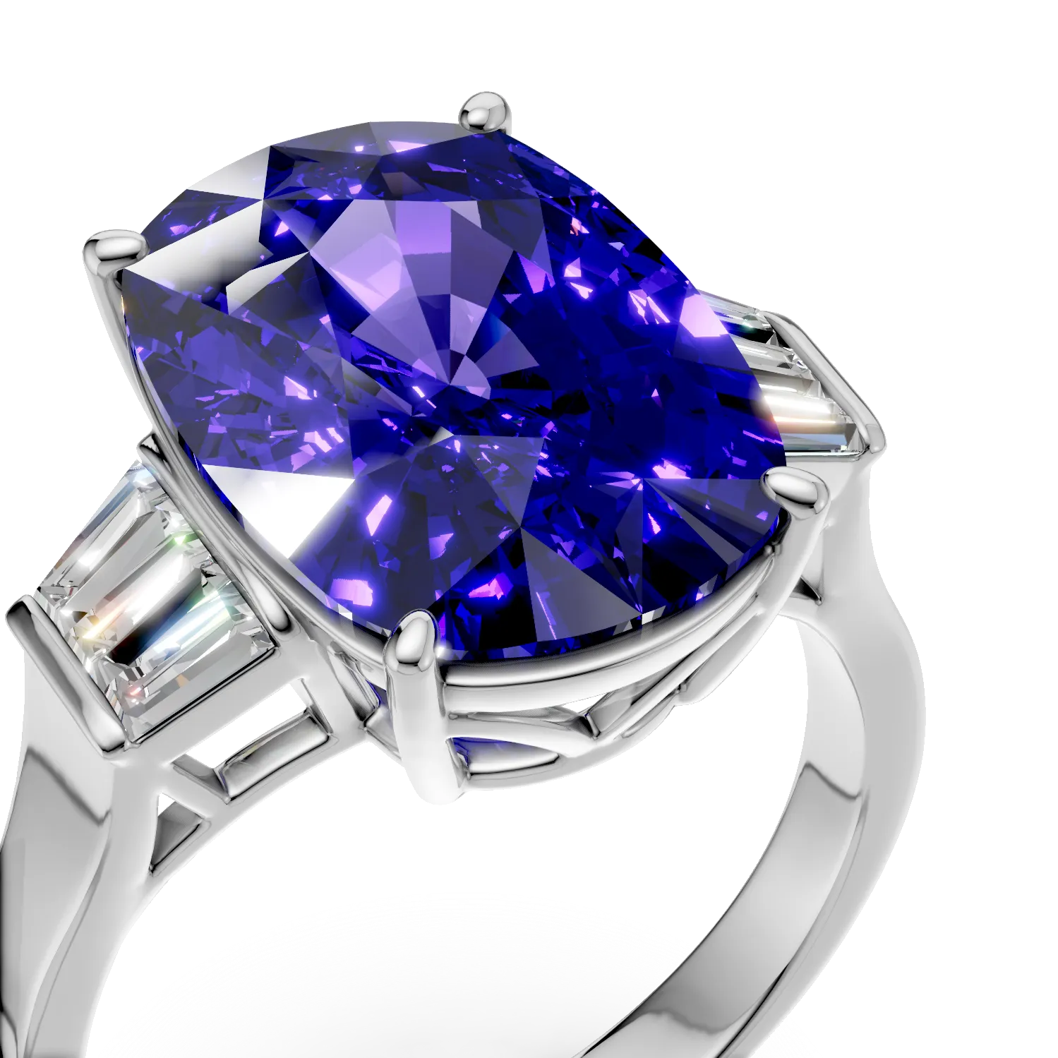 Inel din aur alb cu tanzanit rectangular de 6.7ct si diamante de 0.3ct - imagine 4
