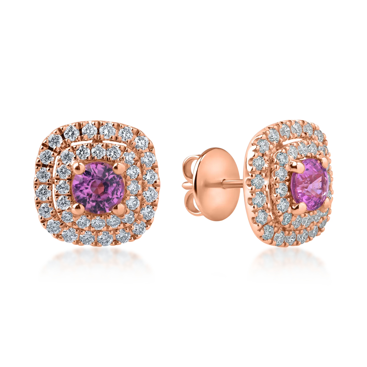Rose gold earrings with 1.1ct pink sapphire and 0.6ct diamonds