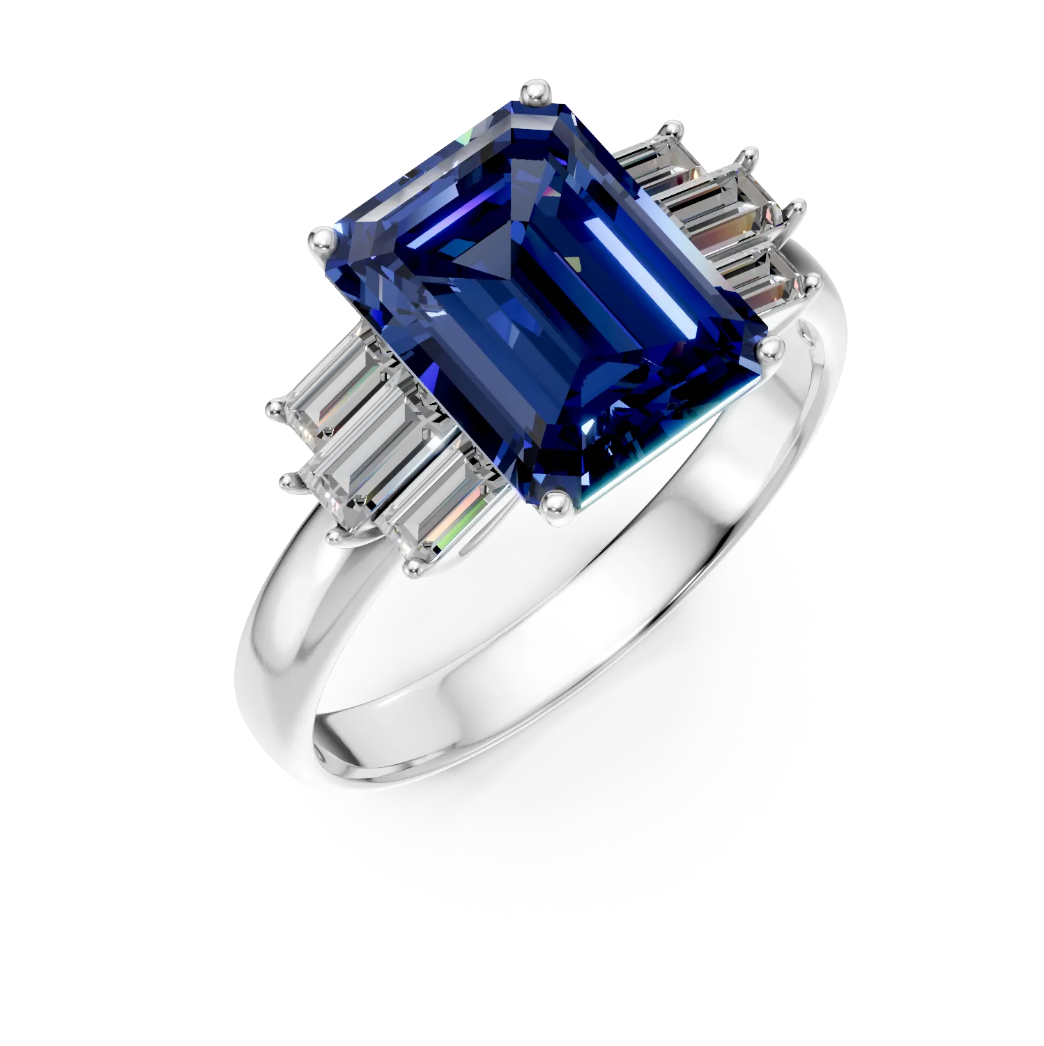 Teilor Inel din aur alb cu tanzanit rectangular de 5ct si diamante de 0.57ct