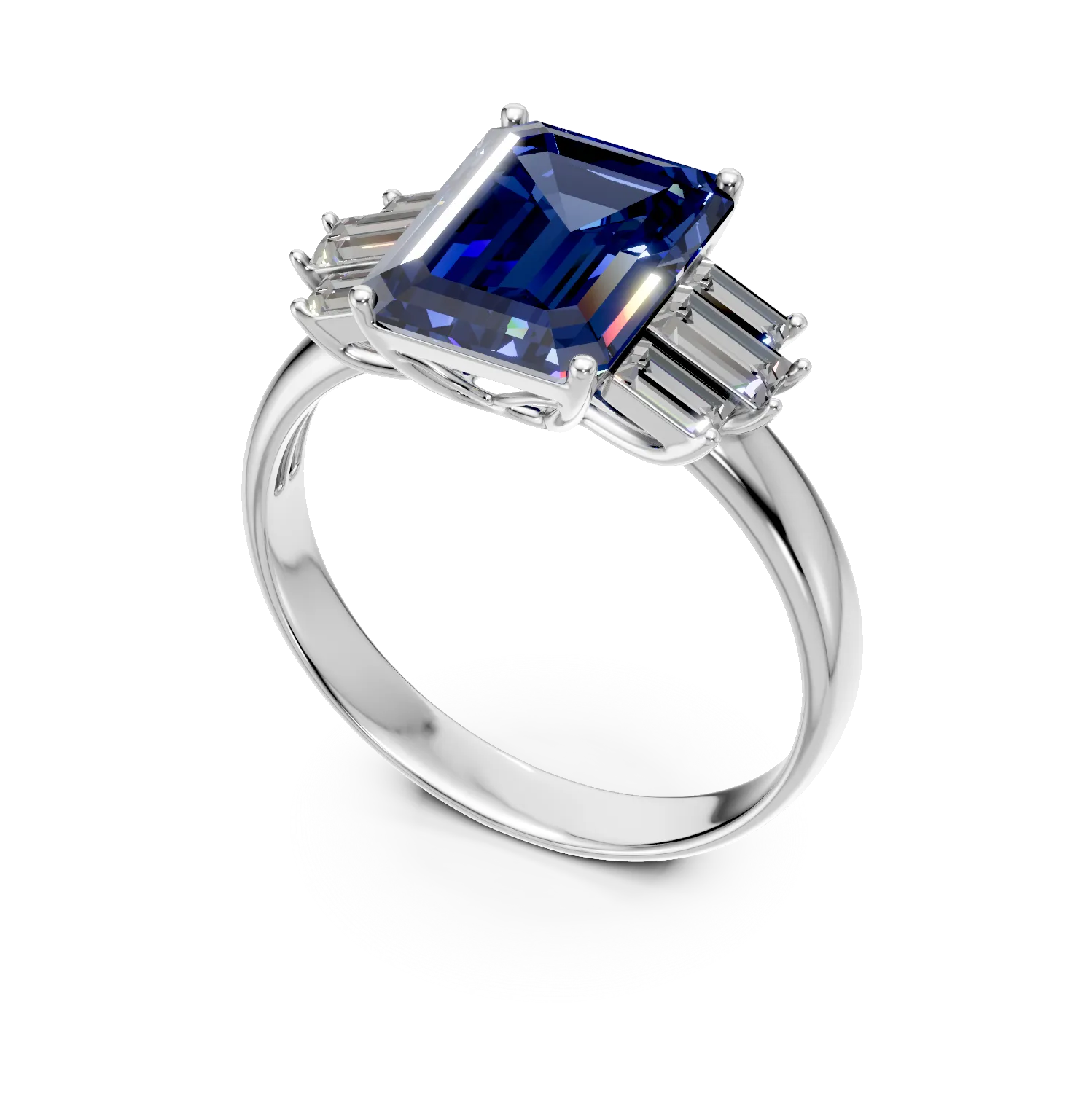 Inel din aur alb cu tanzanit rectangular de 5ct si diamante de 0.57ct - imagine 2