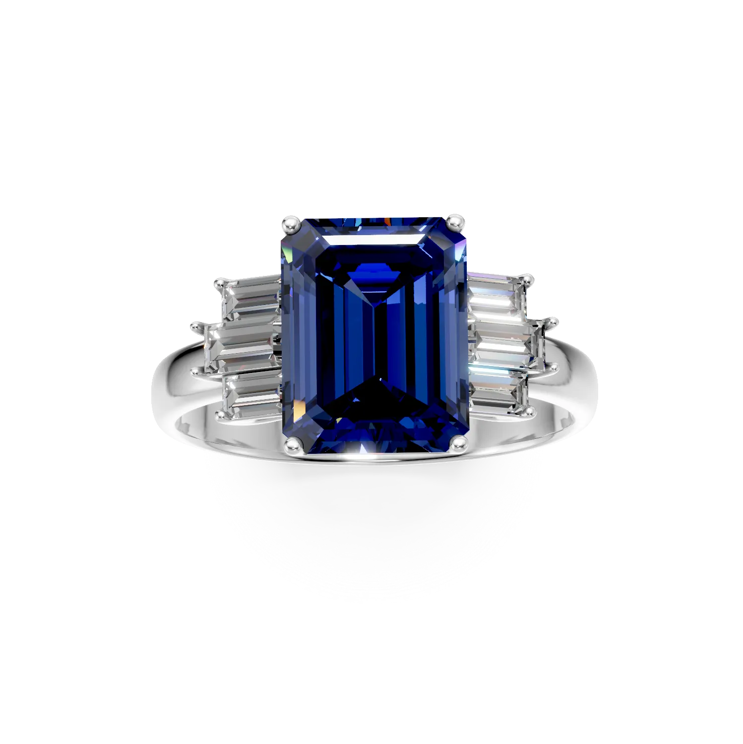 Inel din aur alb cu tanzanit rectangular de 5ct si diamante de 0.57ct - imagine 3