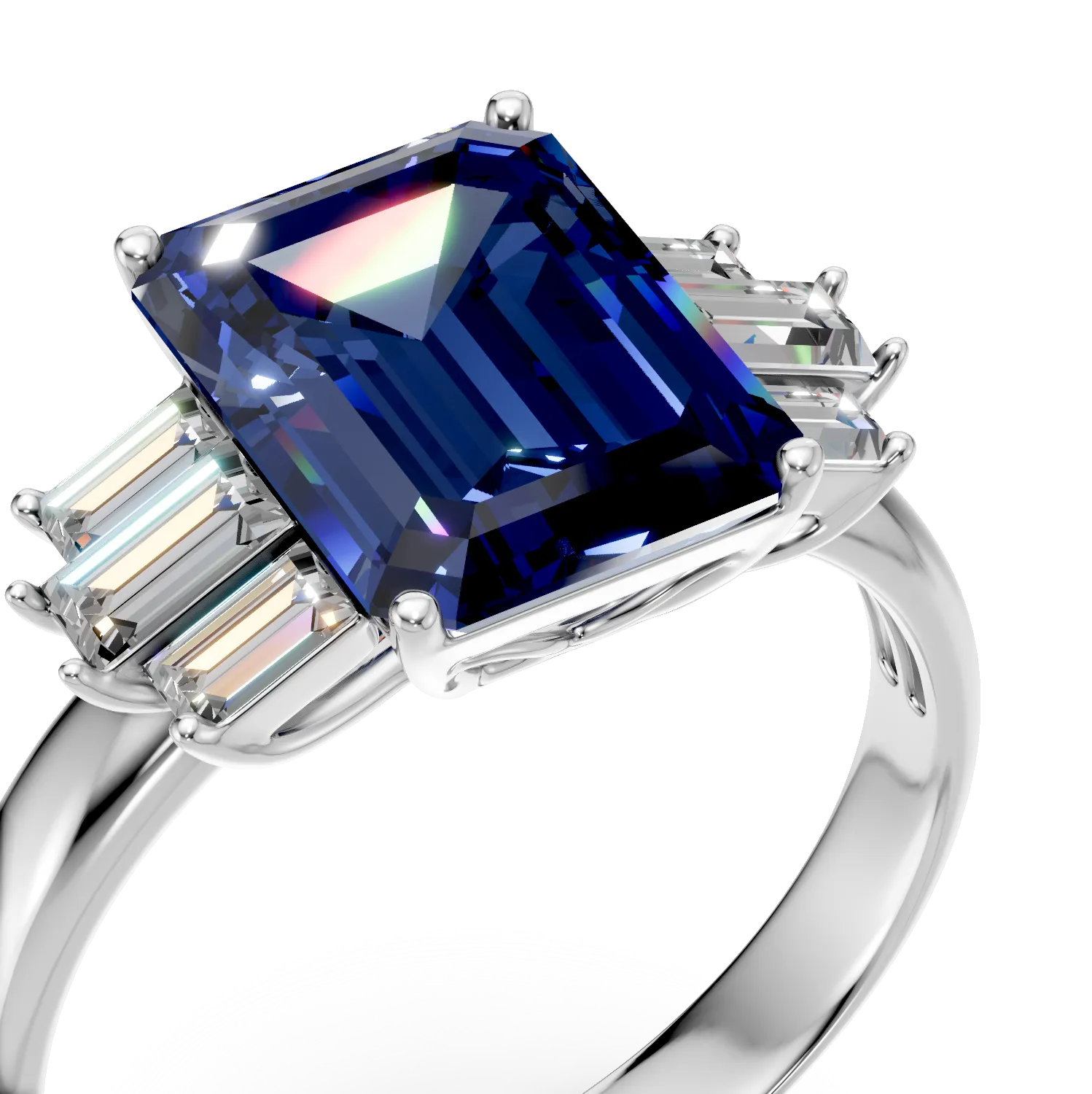 Inel din aur alb cu tanzanit rectangular de 5ct si diamante de 0.57ct - imagine 4