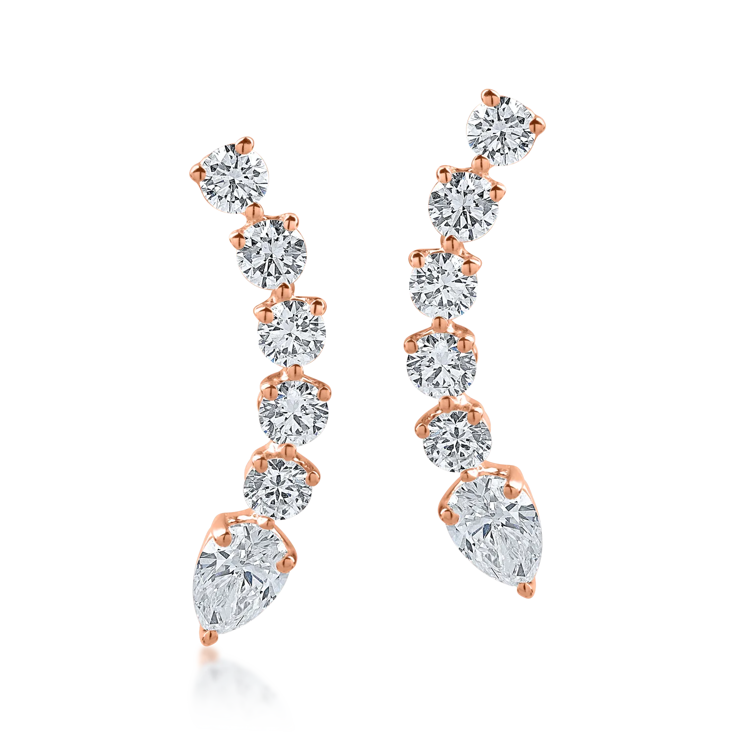 Teilor Cercei din aur roz cu diamante pear si rotunde de 0.9ct