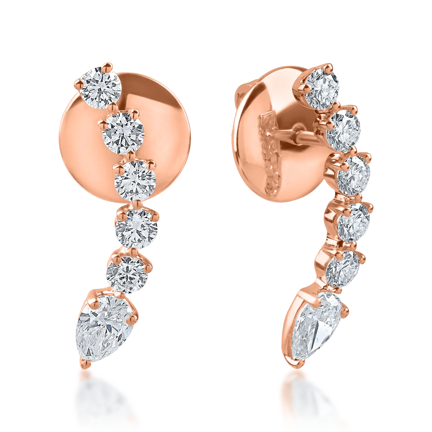 Teilor Cercei din aur roz cu diamante pear si rotunde de 0.9ct