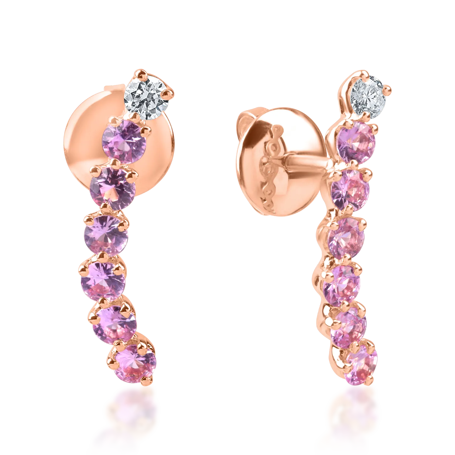 Обеци от розово злато с рубини 0.9кт и диаманти 0.1кт