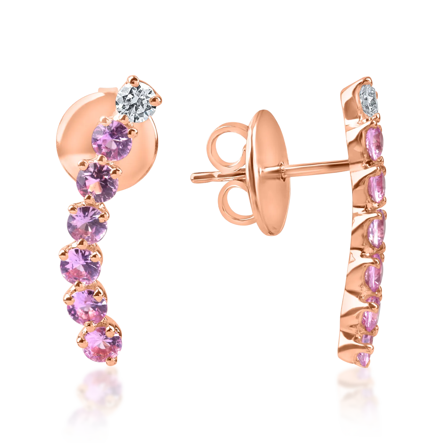 Обеци от розово злато с рубини 0.9кт и диаманти 0.1кт