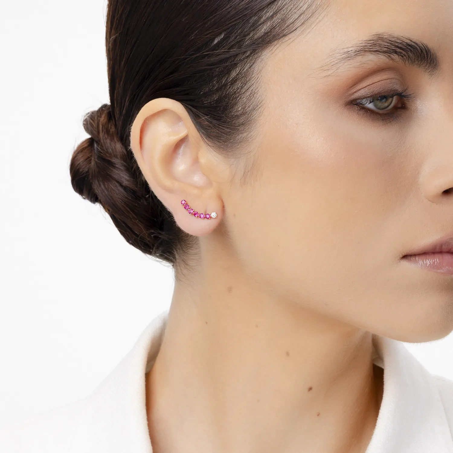 Cercei stud din aur roz cu rubine de 0.9ct si diamante de 0.1ct