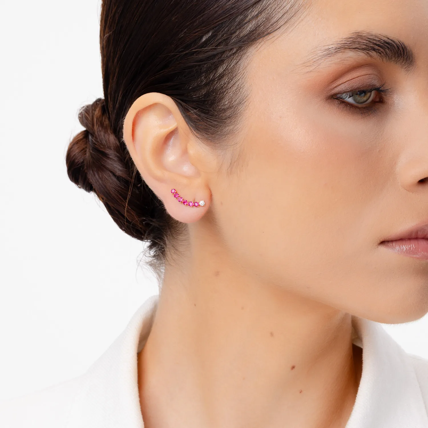 Cercei stud din aur roz cu rubine de 0.9ct si diamante de 0.1ct